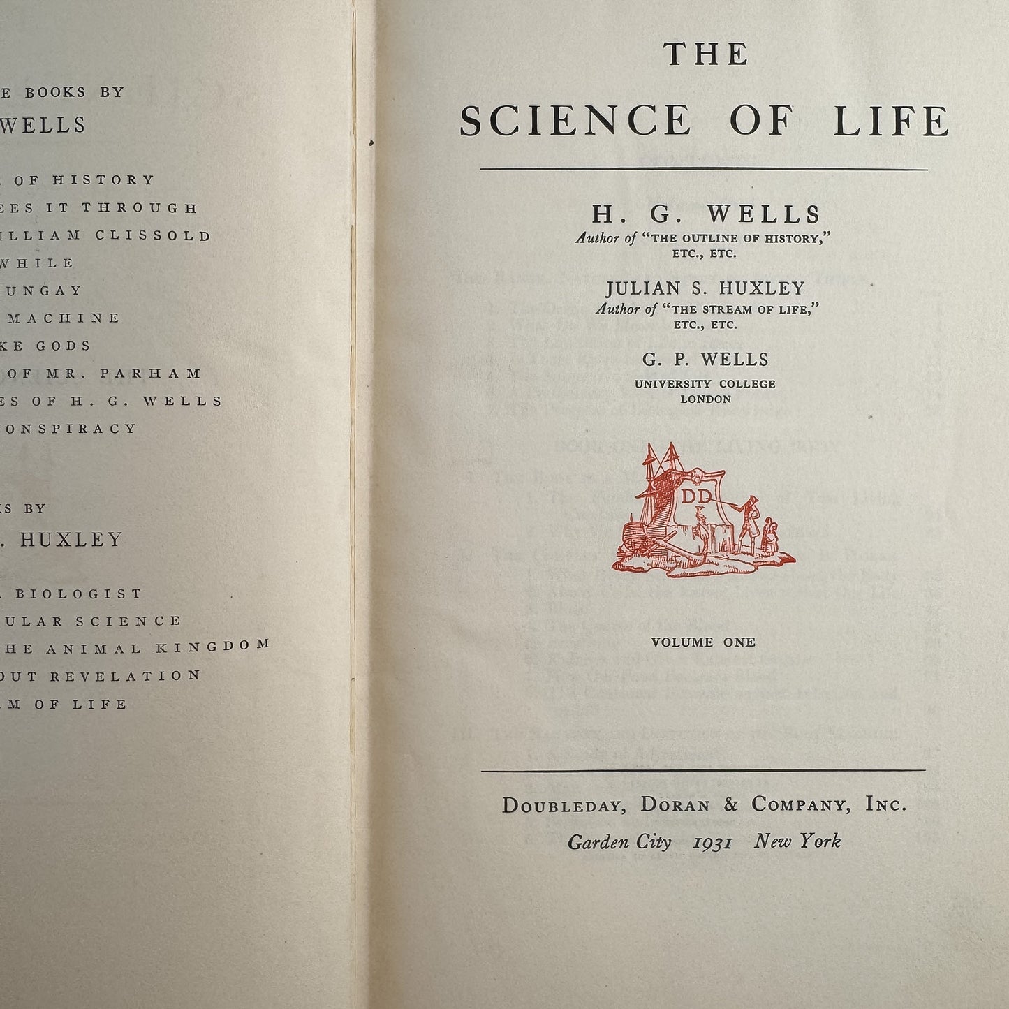 The Science of Life, Volume One, First Edition with Dust Jacket, 1931 - Pretty Old Books