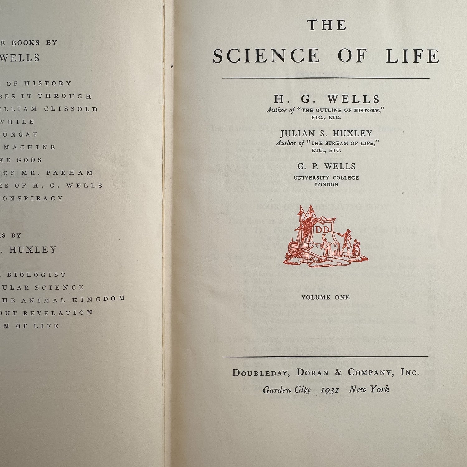The Science of Life, Volume One, First Edition with Dust Jacket, 1931 - Pretty Old Books