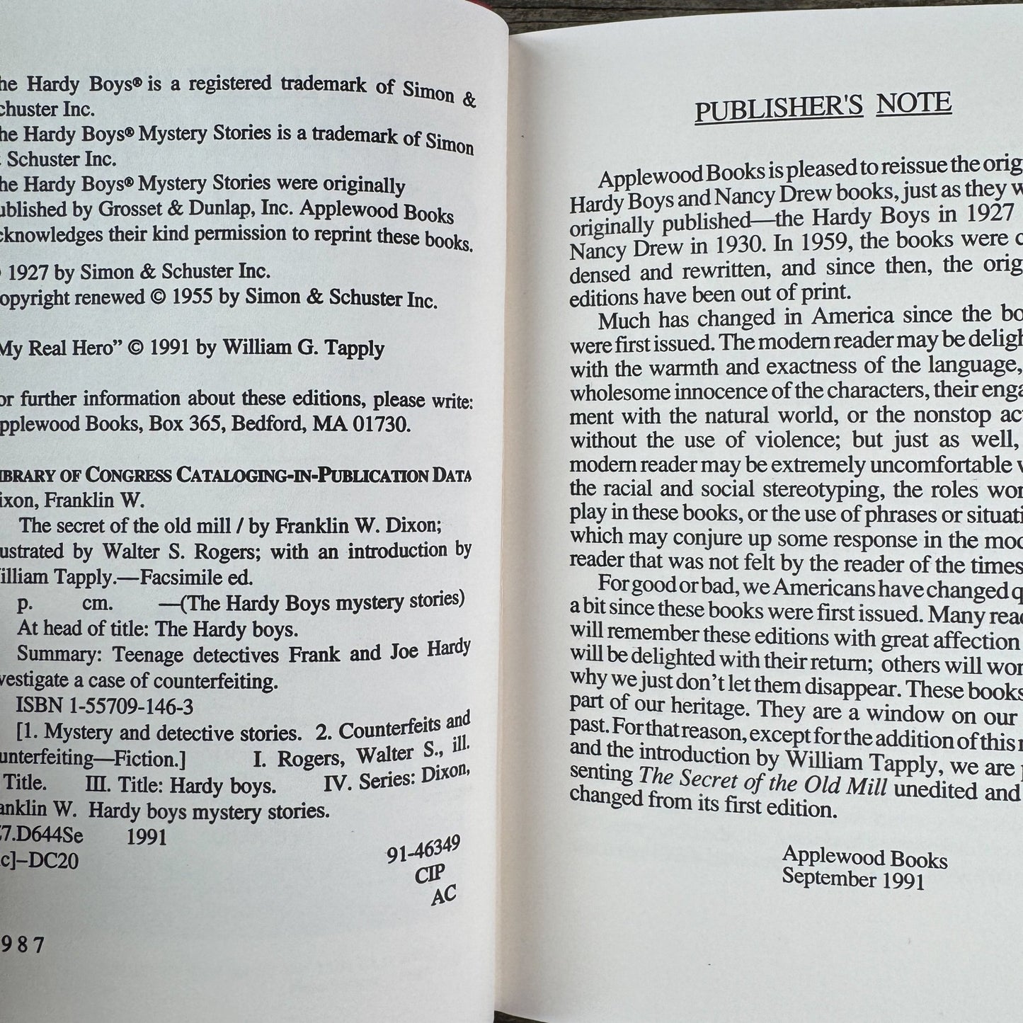 The Secret of the Old Mill, Franklin W. Dixon, 1991 Applewood Facsimile - Pretty Old Books