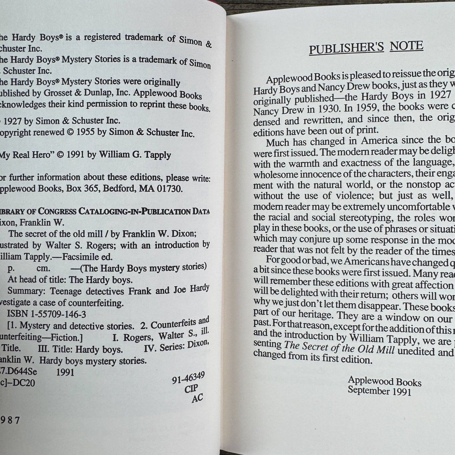 The Secret of the Old Mill, Franklin W. Dixon, 1991 Applewood Facsimile - Pretty Old Books