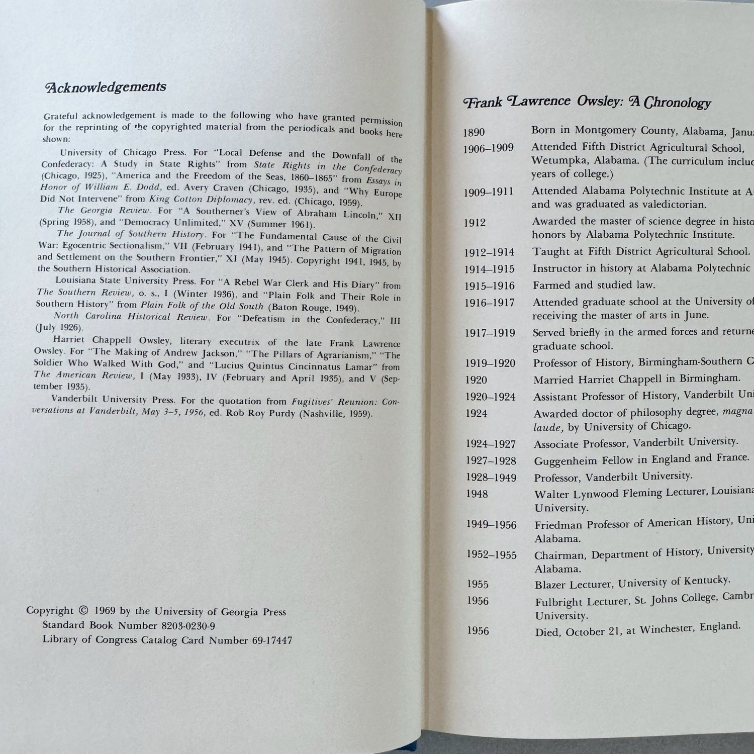 The South: Old and New Frontiers, Selected Essays of Frank Lawrence Owsley, 1969 - Pretty Old Books