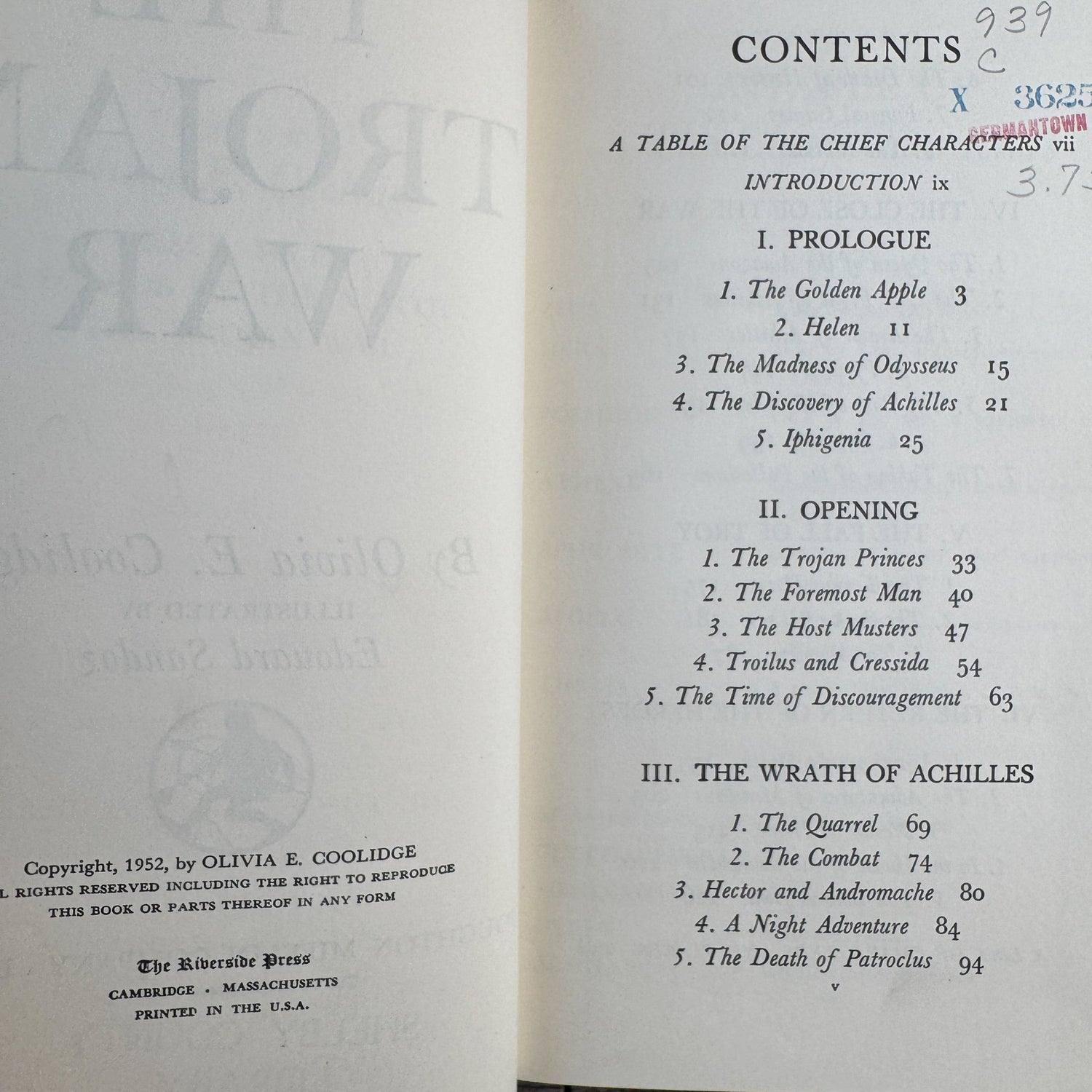 The Trojan War, Olivia Coolidge, Young Readers Edition, 1952 Hardcover - Pretty Old Books