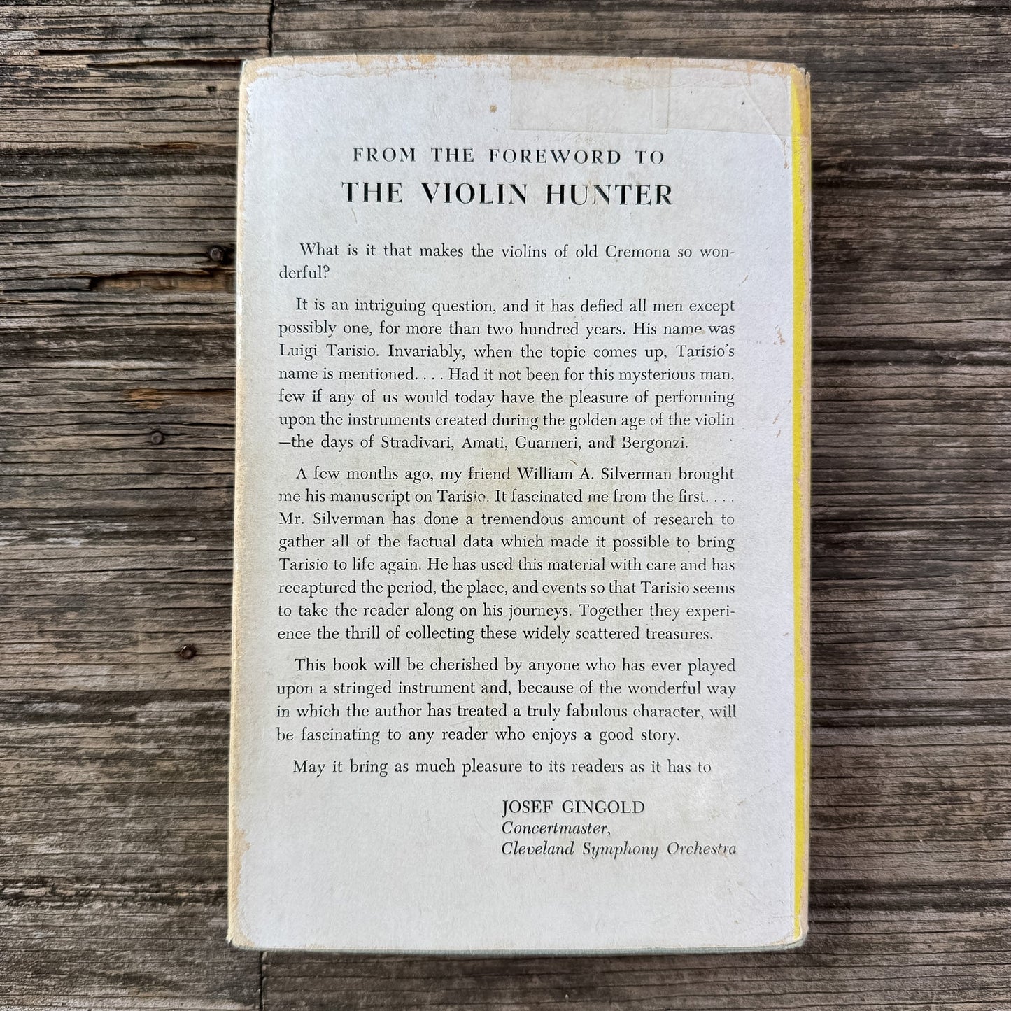 The Violin Hunter: The Life Story of Luigi Tarisio, William Alexander Silverman, 1957, William Reeves - Pretty Old Books