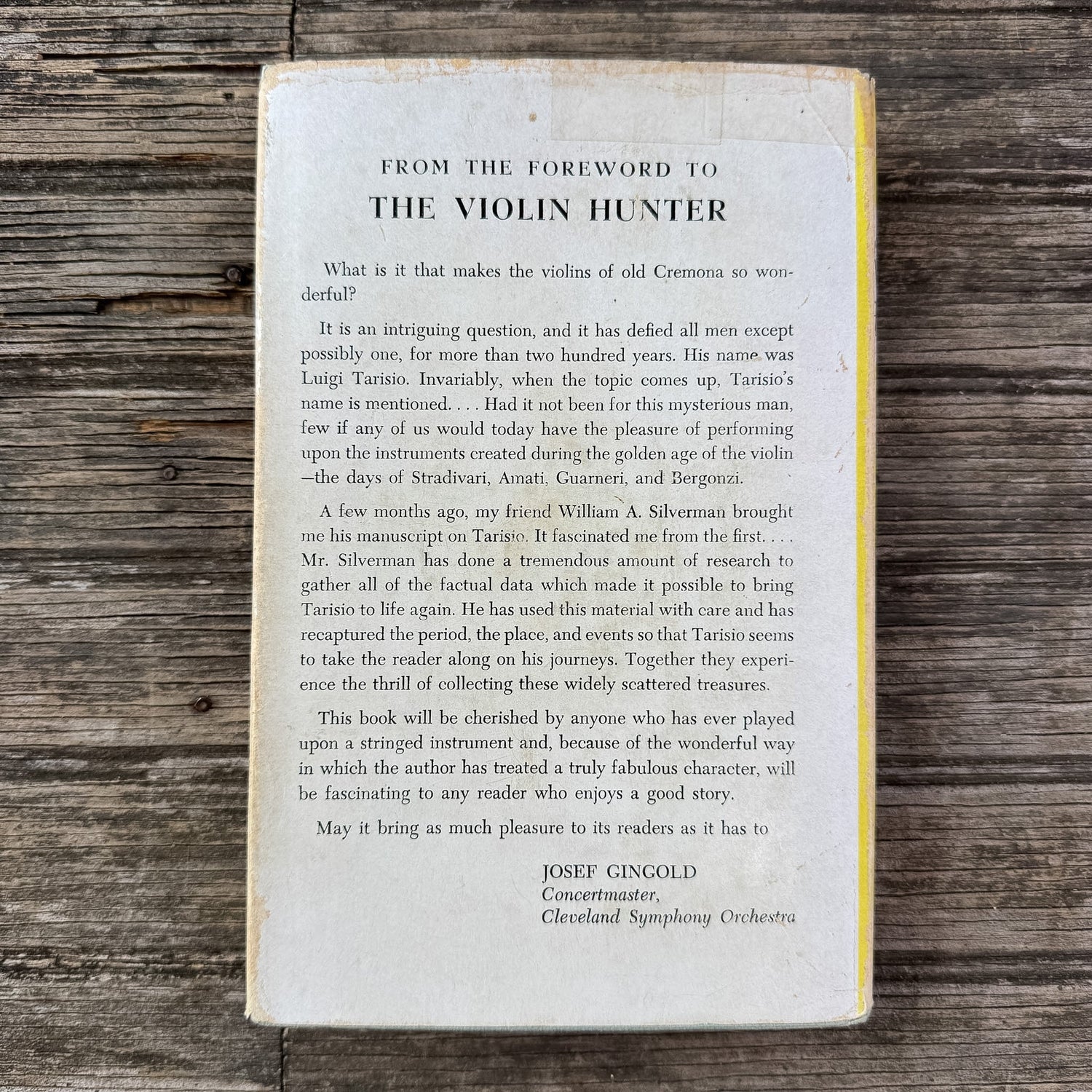 The Violin Hunter: The Life Story of Luigi Tarisio, William Alexander Silverman, 1957, William Reeves - Pretty Old Books