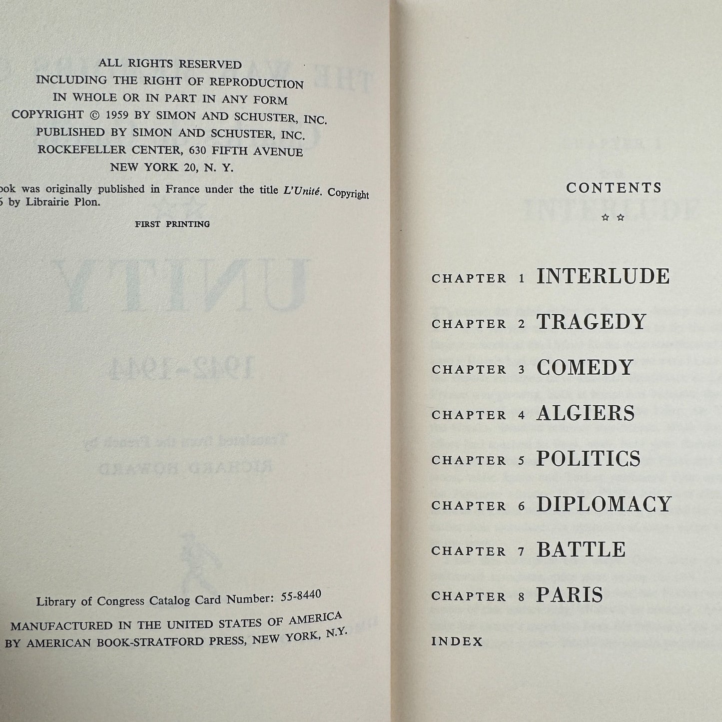 The War Memoirs of Charles de Gaulle: Unity 1942-1944, First Printing - Pretty Old Books