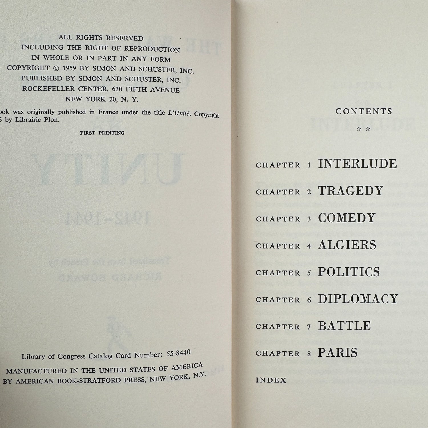 The War Memoirs of Charles de Gaulle: Unity 1942-1944, First Printing - Pretty Old Books
