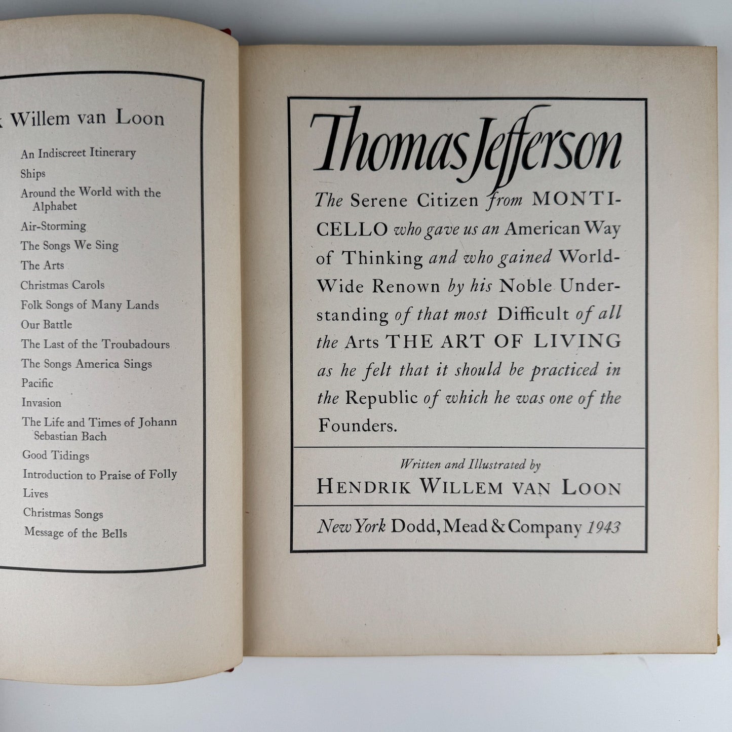 Thomas Jefferson, Henrik Willem Van Loon, 1943 First Edition - Pretty Old Books