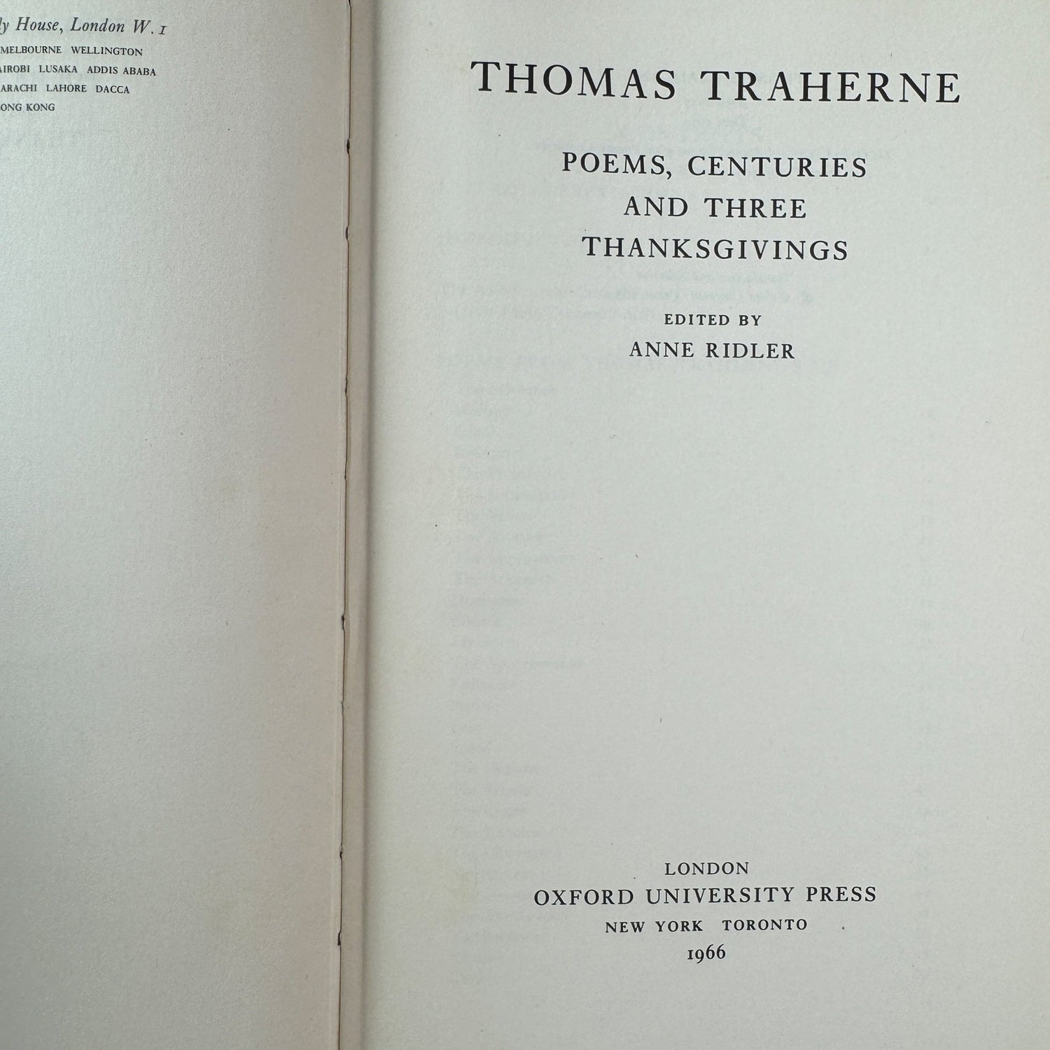 Thomas Traherne: Poems, Centuries and Three Thanksgivings, Edited by Anne Ridler, 1966 - Pretty Old Books
