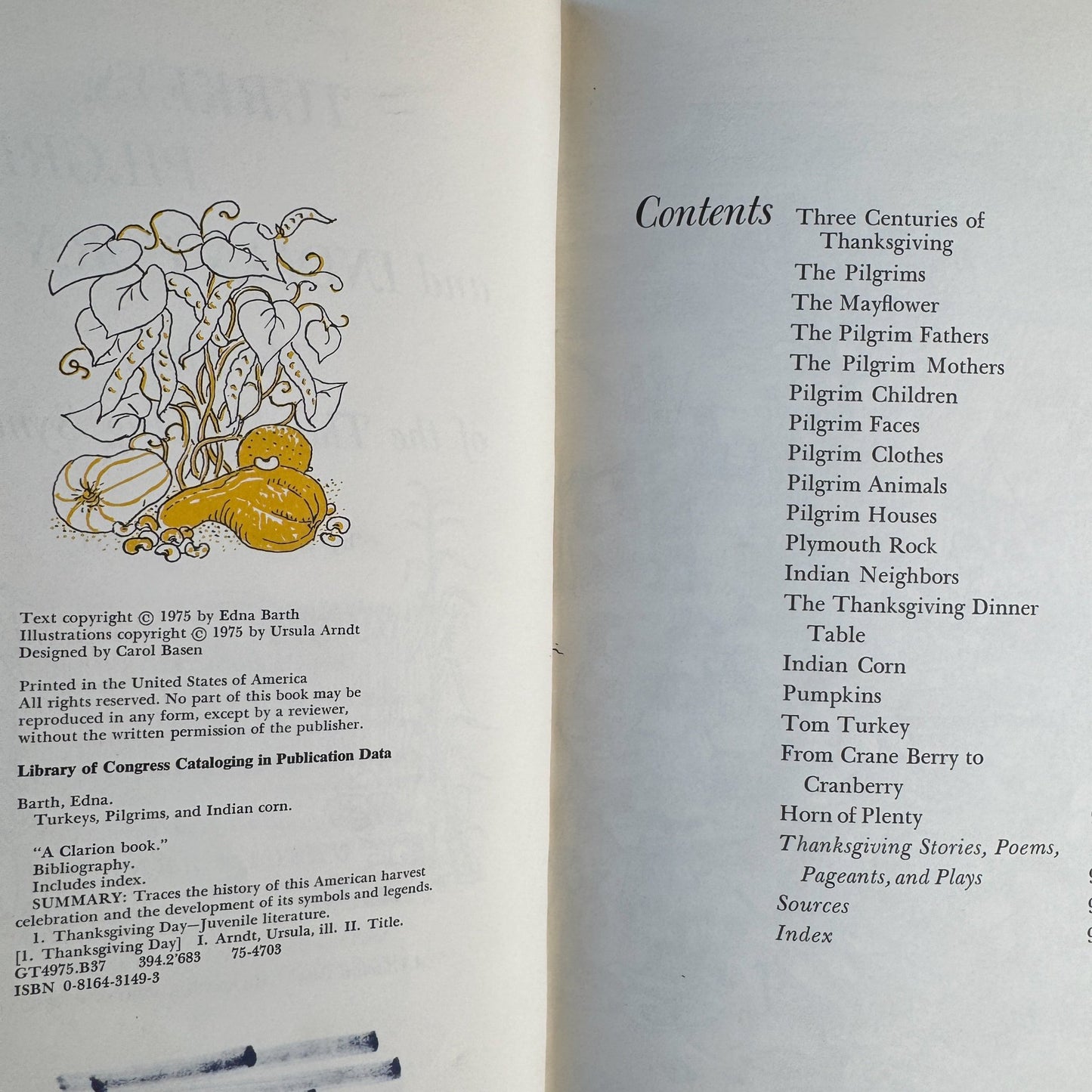 Turkeys, Pilgrims, and Indian Corn: The Story of the Thanksgiving Symbols, Edna Barth, 1975 - Pretty Old Books