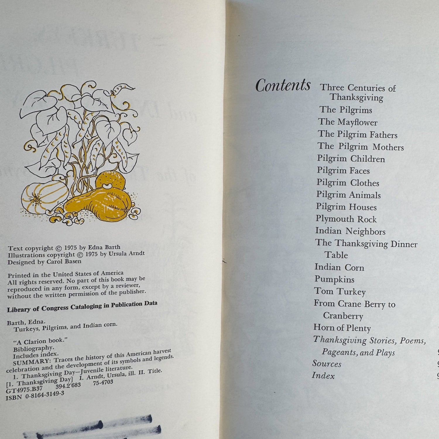 Turkeys, Pilgrims, and Indian Corn: The Story of the Thanksgiving Symbols, Edna Barth, 1975 - Pretty Old Books