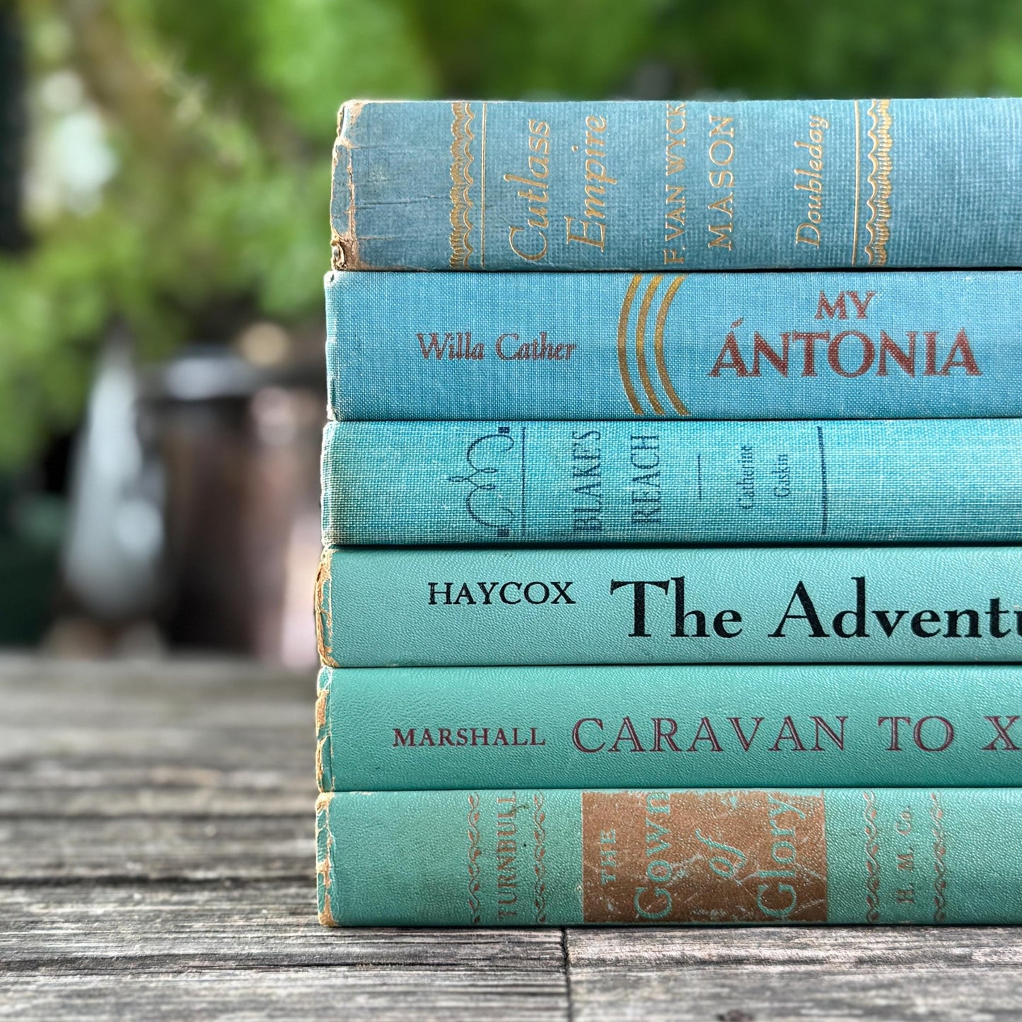 Turquoise and Seafoam Green Book Set for Bookshelf Decor - Pretty Old Books