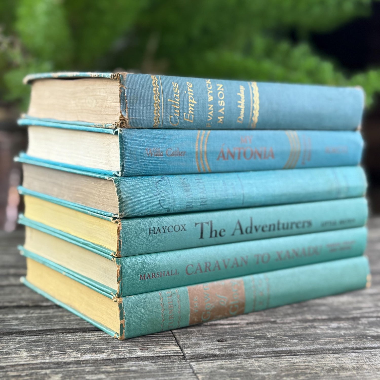 Turquoise and Seafoam Green Book Set for Bookshelf Decor - Pretty Old Books