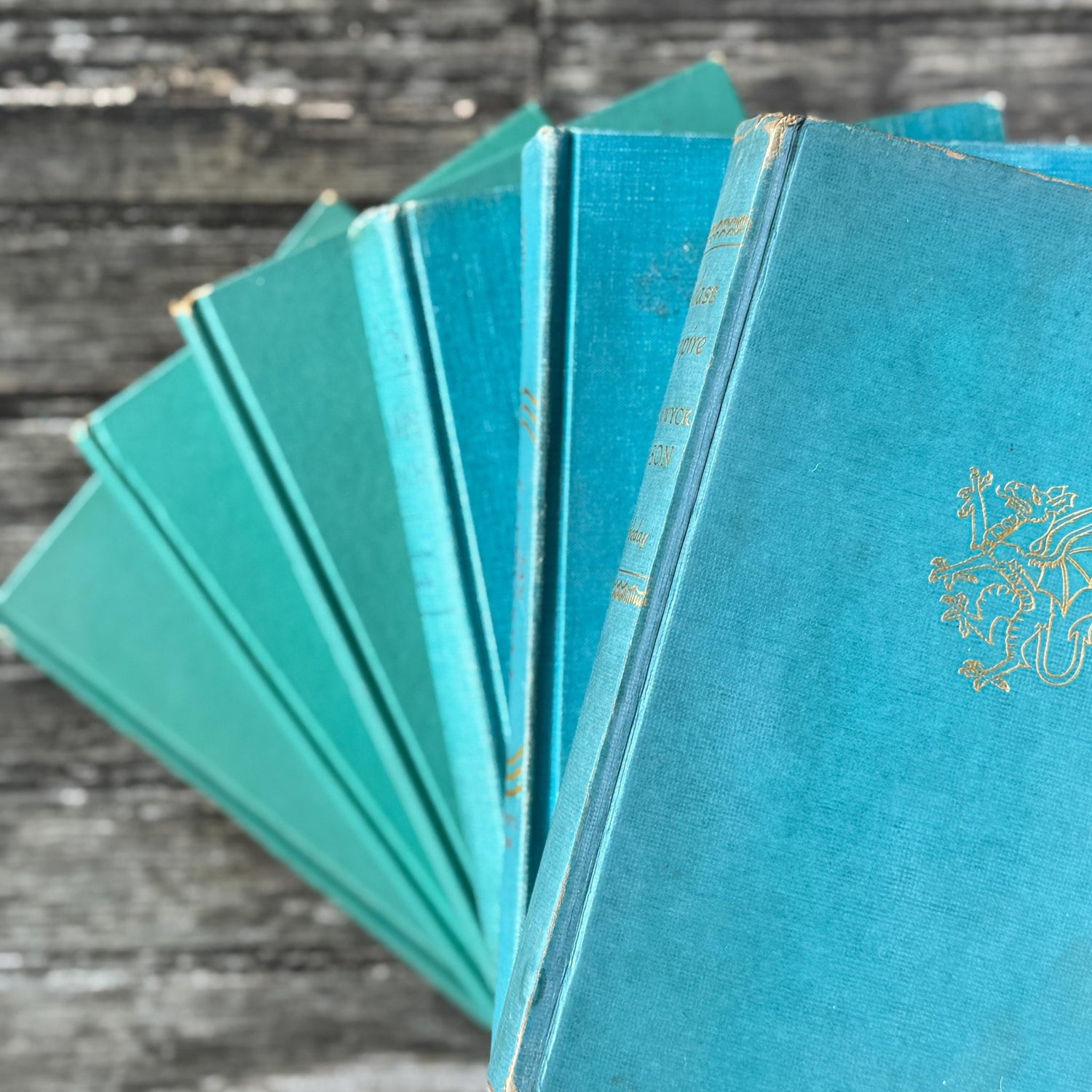 Turquoise and Seafoam Green Book Set for Bookshelf Decor - Pretty Old Books