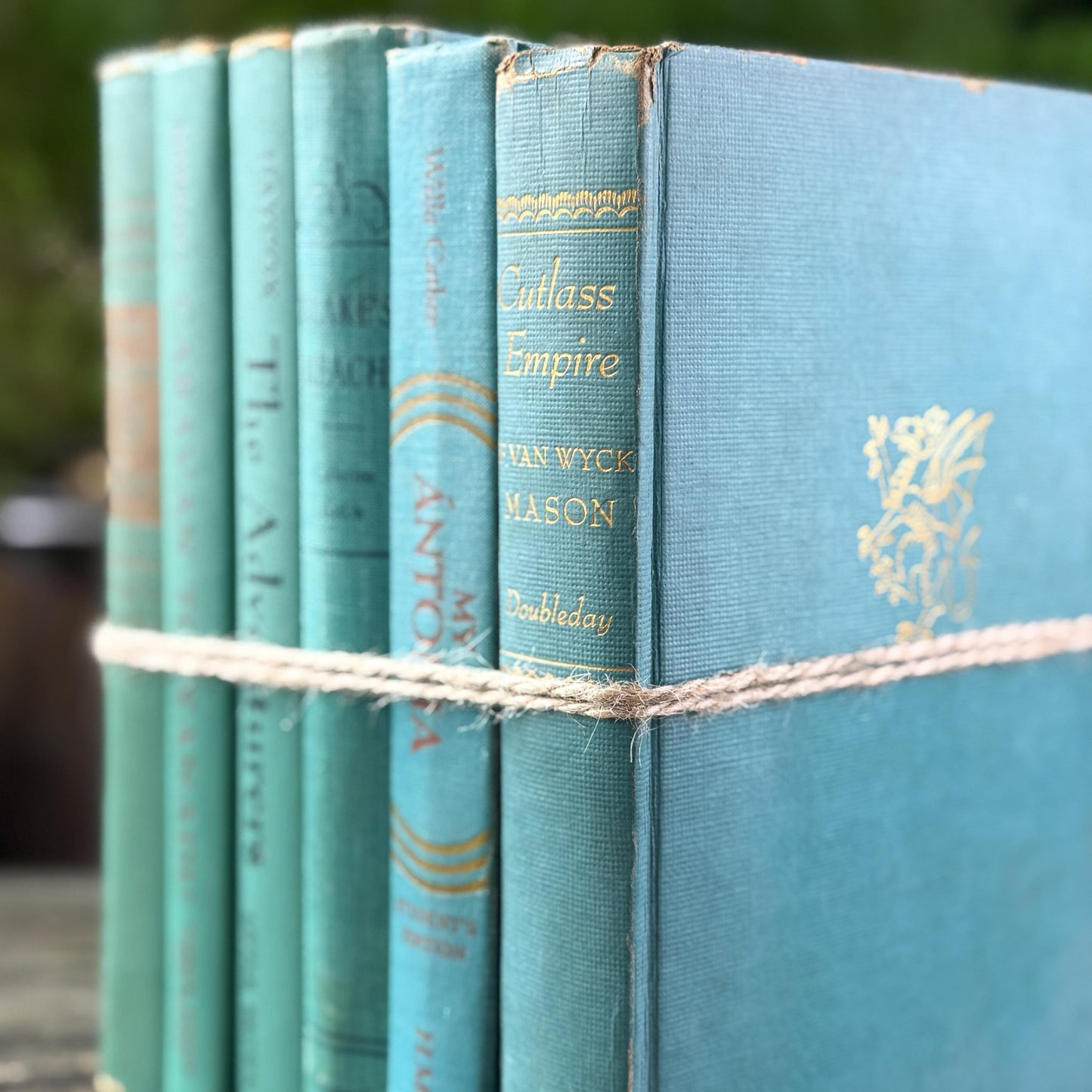 Turquoise and Seafoam Green Book Set for Bookshelf Decor - Pretty Old Books