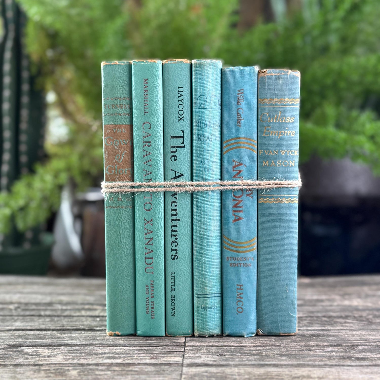 Turquoise and Seafoam Green Book Set for Bookshelf Decor - Pretty Old Books