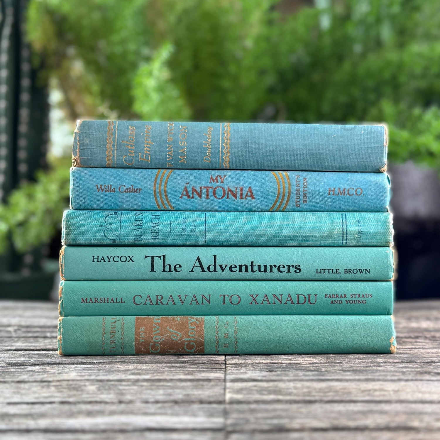 Turquoise and Seafoam Green Book Set for Bookshelf Decor - Pretty Old Books