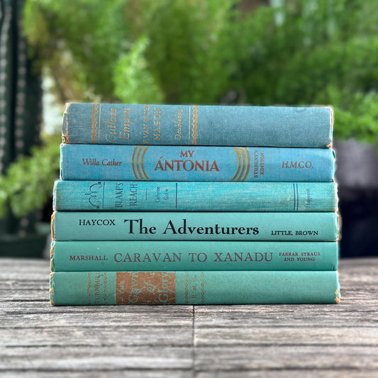 Turquoise and Seafoam Green Book Set for Bookshelf Decor - Pretty Old Books