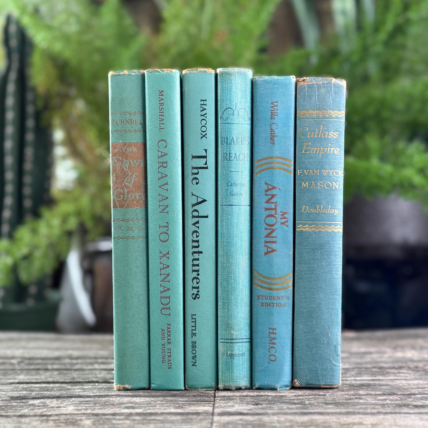 Turquoise and Seafoam Green Book Set for Bookshelf Decor - Pretty Old Books