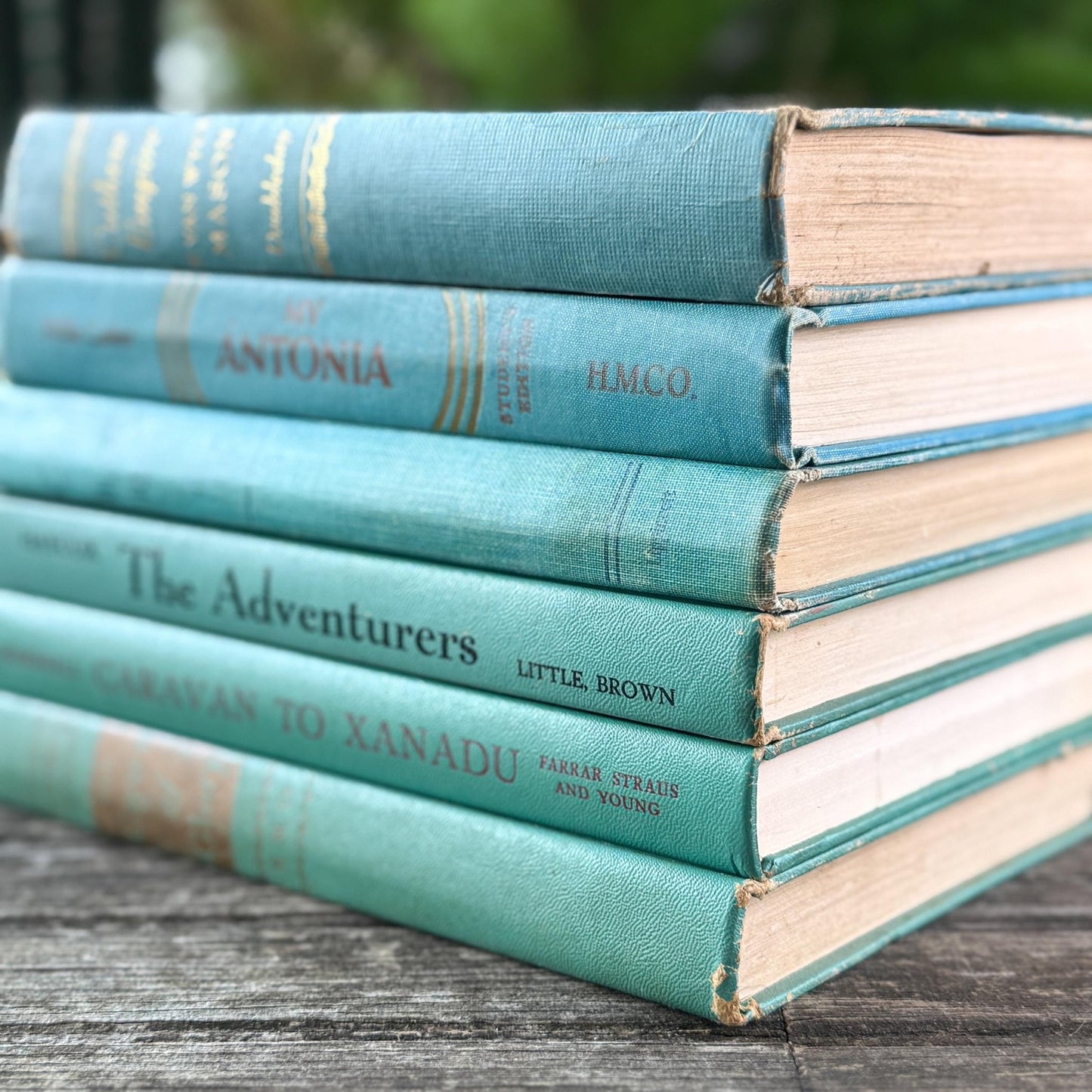 Turquoise and Seafoam Green Book Set for Bookshelf Decor - Pretty Old Books