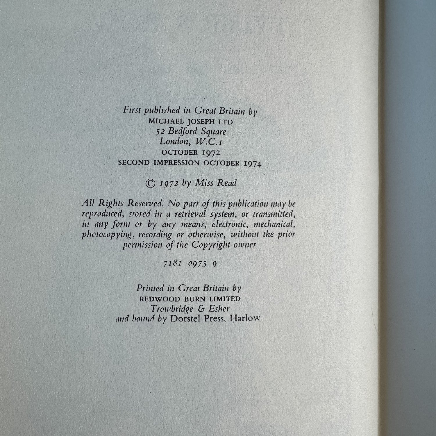 Tyler's Row, Miss Read, 1974 - Pretty Old Books
