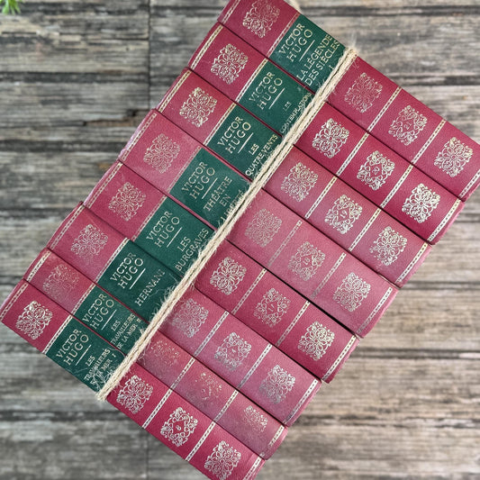 Victor Hugo Ornate Vintage Red and Green Books in French - Pretty Old Books