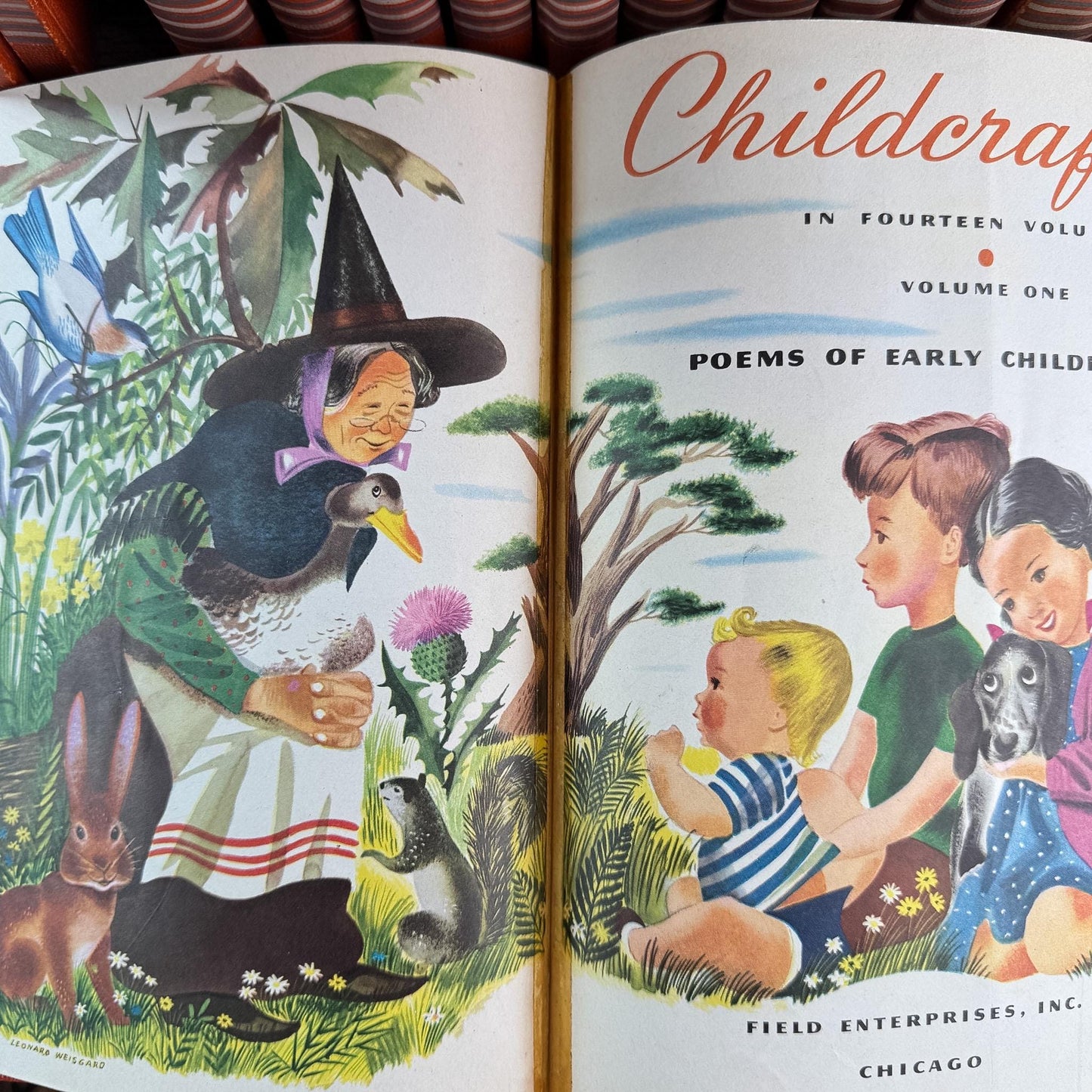 Vintage 1949 Complete Childcraft How and Why Library Set in Orange, Volumes 1-14 - Pretty Old Books