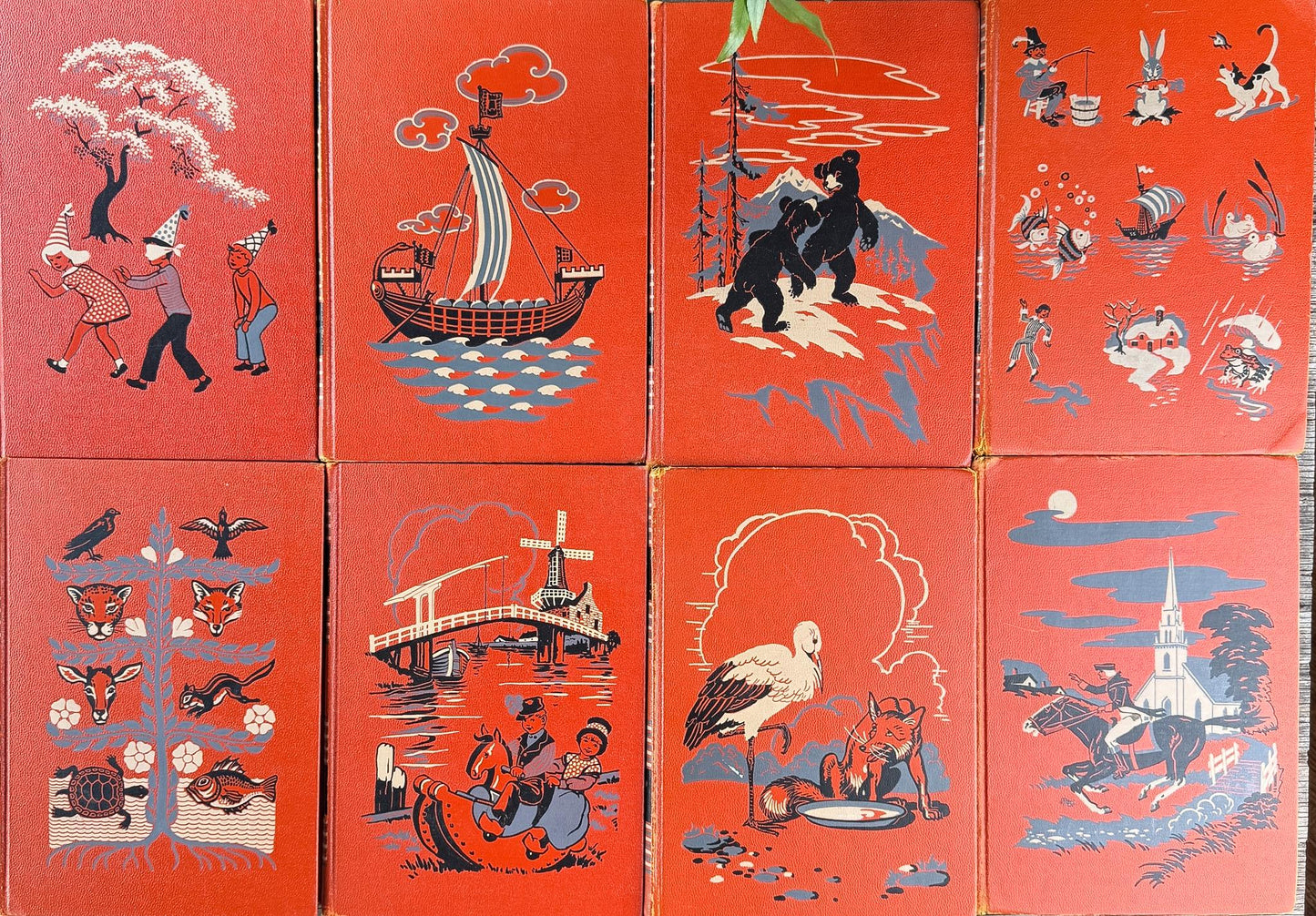 Vintage 1949 Complete Childcraft How and Why Library Set in Orange, Volumes 1-14 - Pretty Old Books