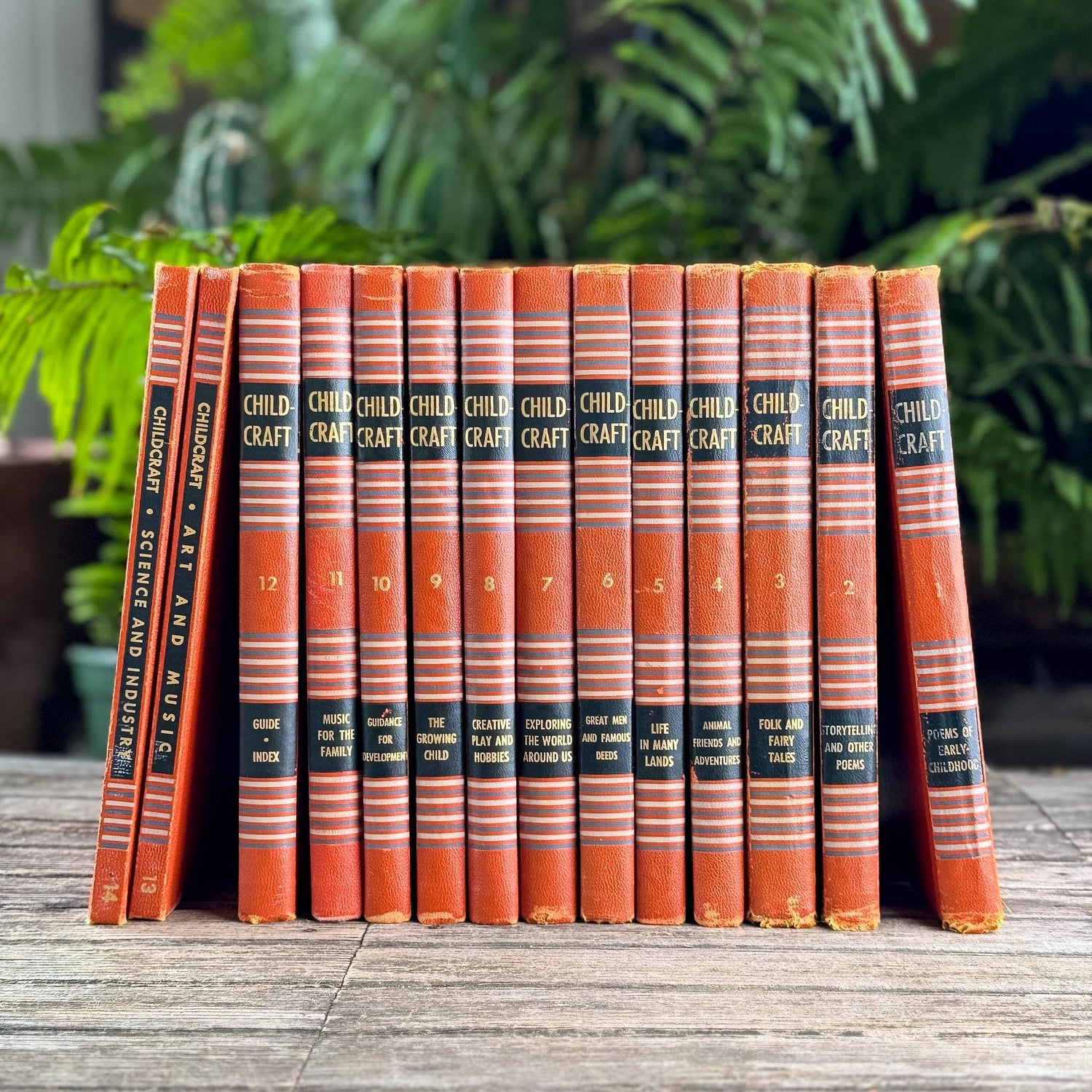 Vintage 1949 Complete Childcraft How and Why Library Set in Orange, Volumes 1-14 - Pretty Old Books