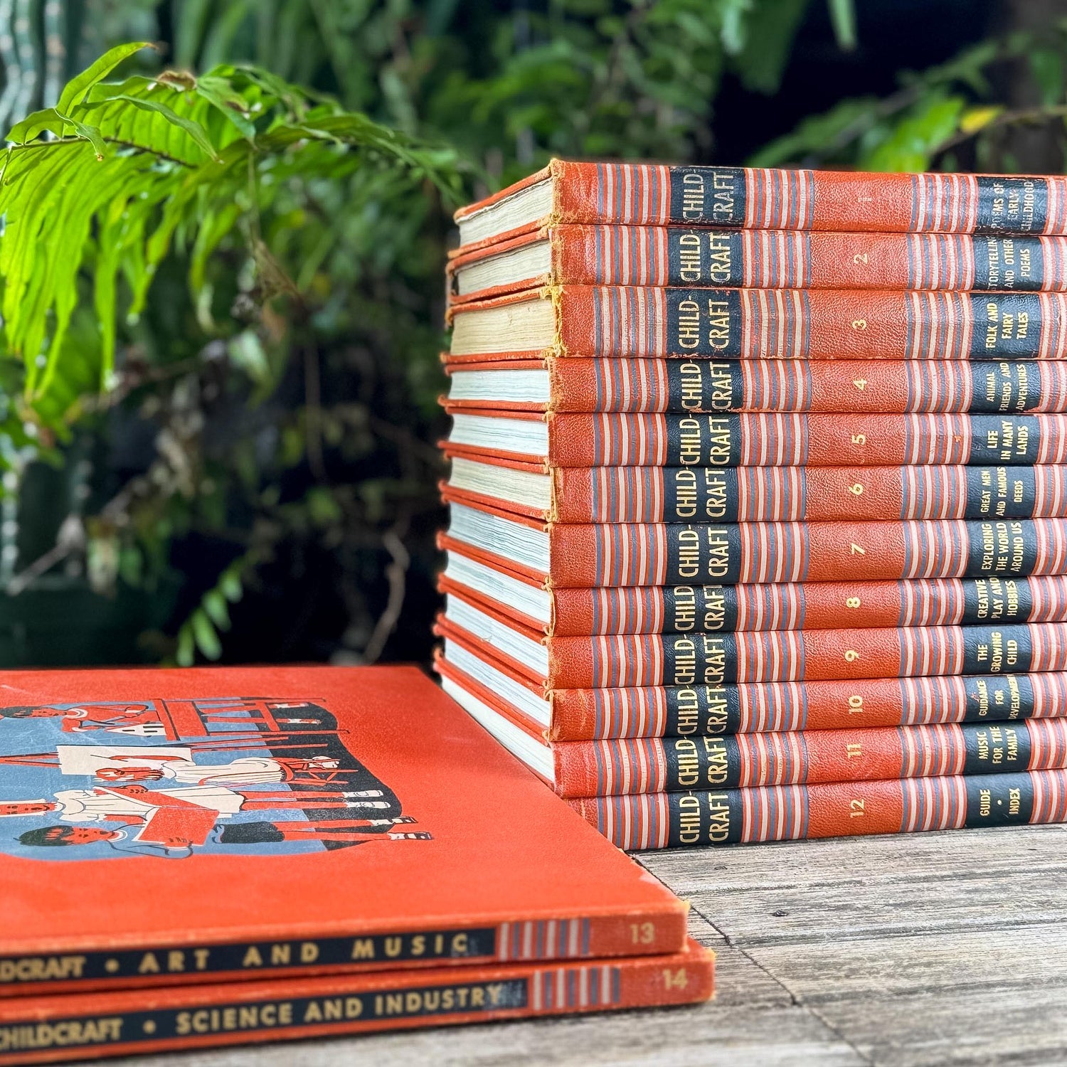 Vintage 1949 Complete Childcraft How and Why Library Set in Orange, Volumes 1-14 - Pretty Old Books