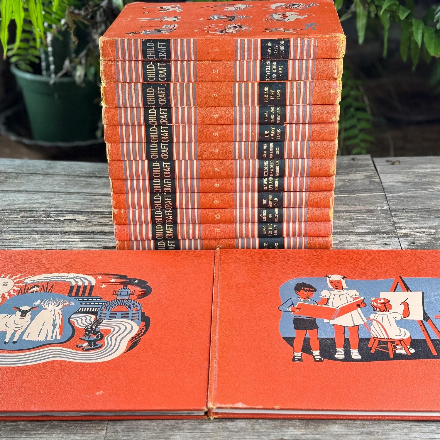 Vintage 1949 Complete Childcraft How and Why Library Set in Orange, Volumes 1-14 - Pretty Old Books