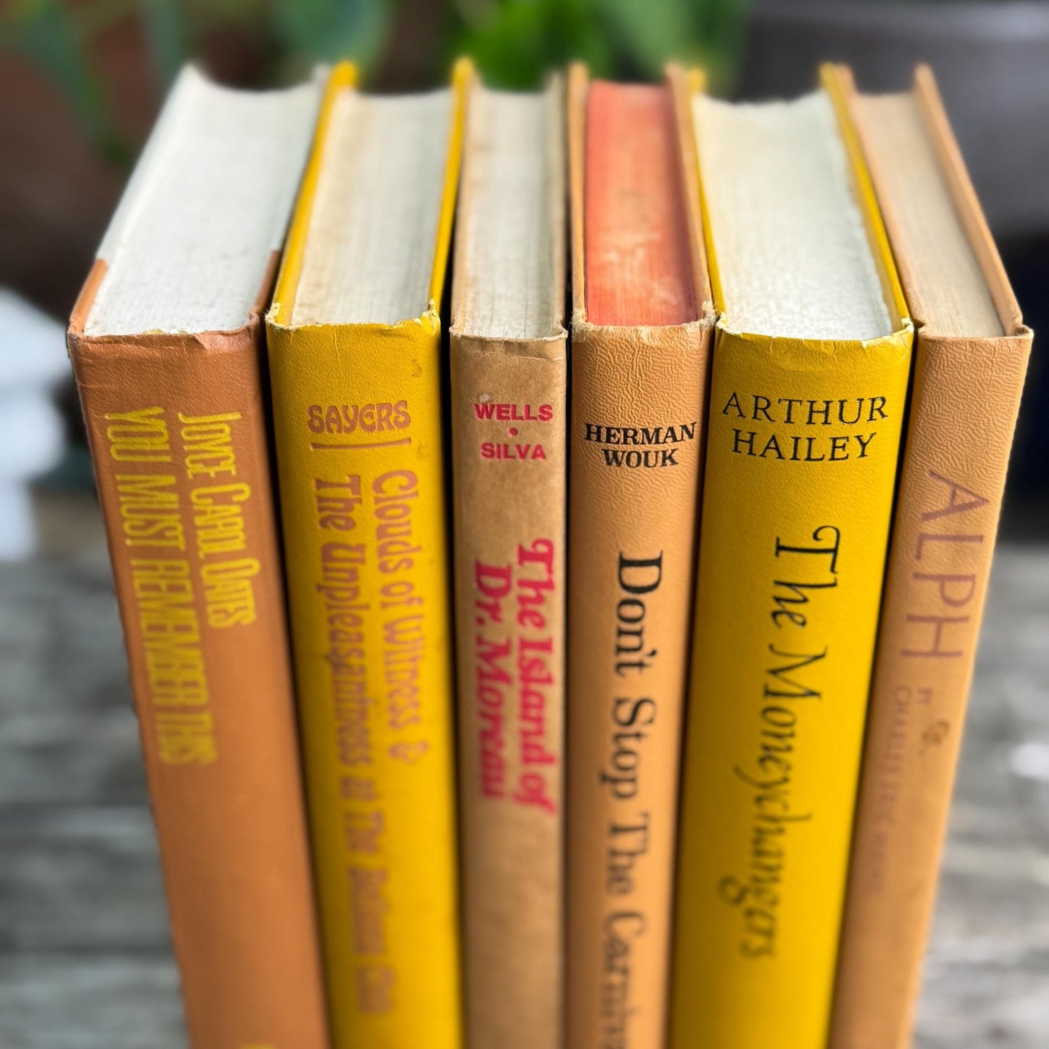 Vintage 1960s Mustard Yellow and Brown Books for Retro Shelf Styling - Pretty Old Books