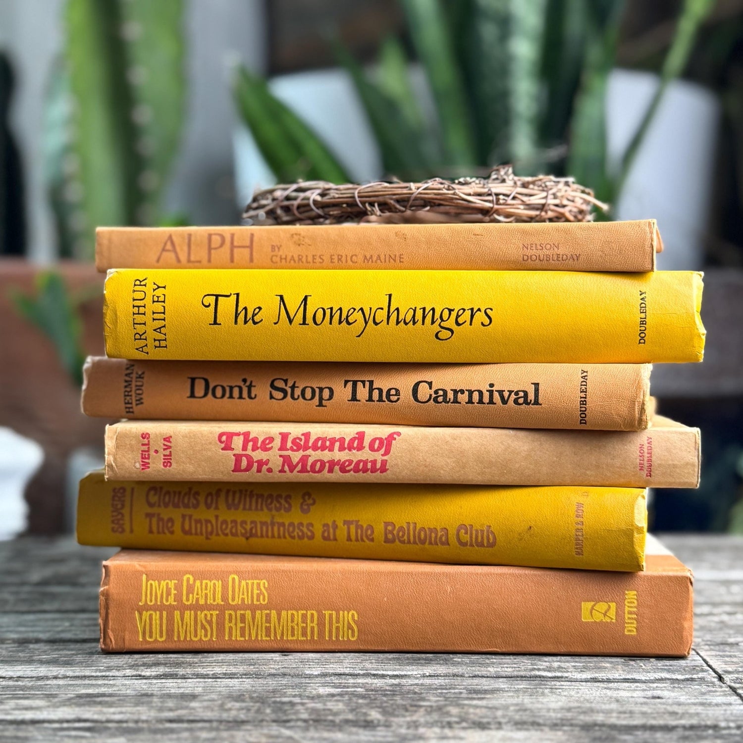 Vintage 1960s Mustard Yellow and Brown Books for Retro Shelf Styling - Pretty Old Books