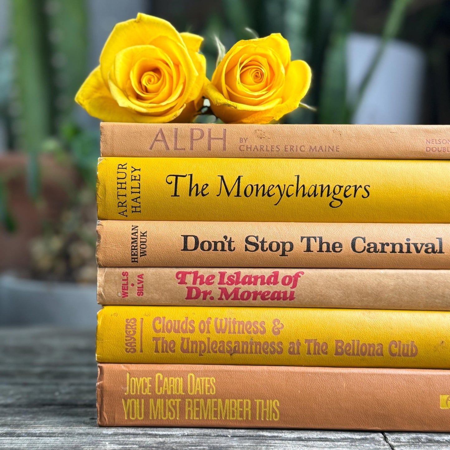 Vintage 1960s Mustard Yellow and Brown Books for Retro Shelf Styling - Pretty Old Books