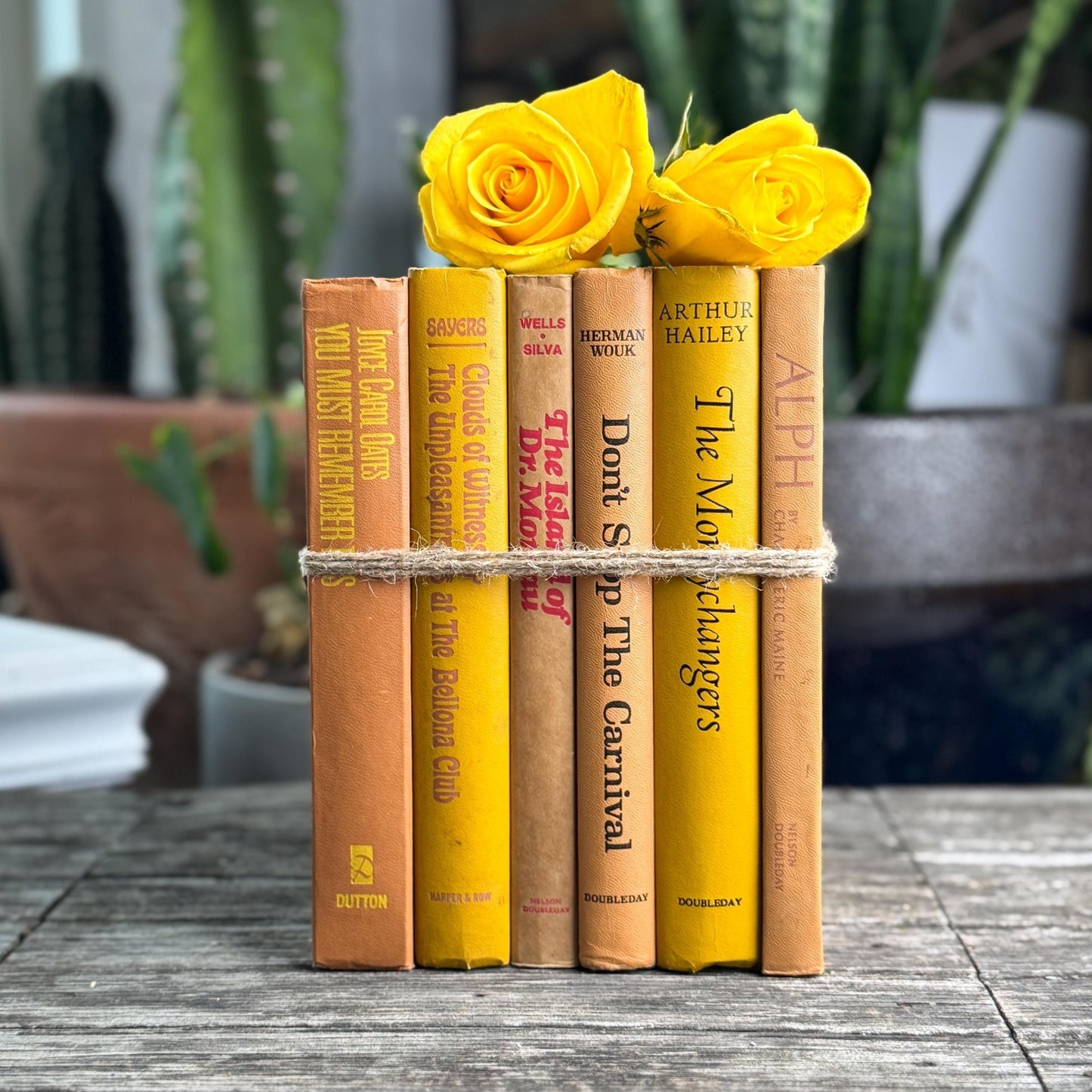 Vintage 1960s Mustard Yellow and Brown Books for Retro Shelf Styling - Pretty Old Books
