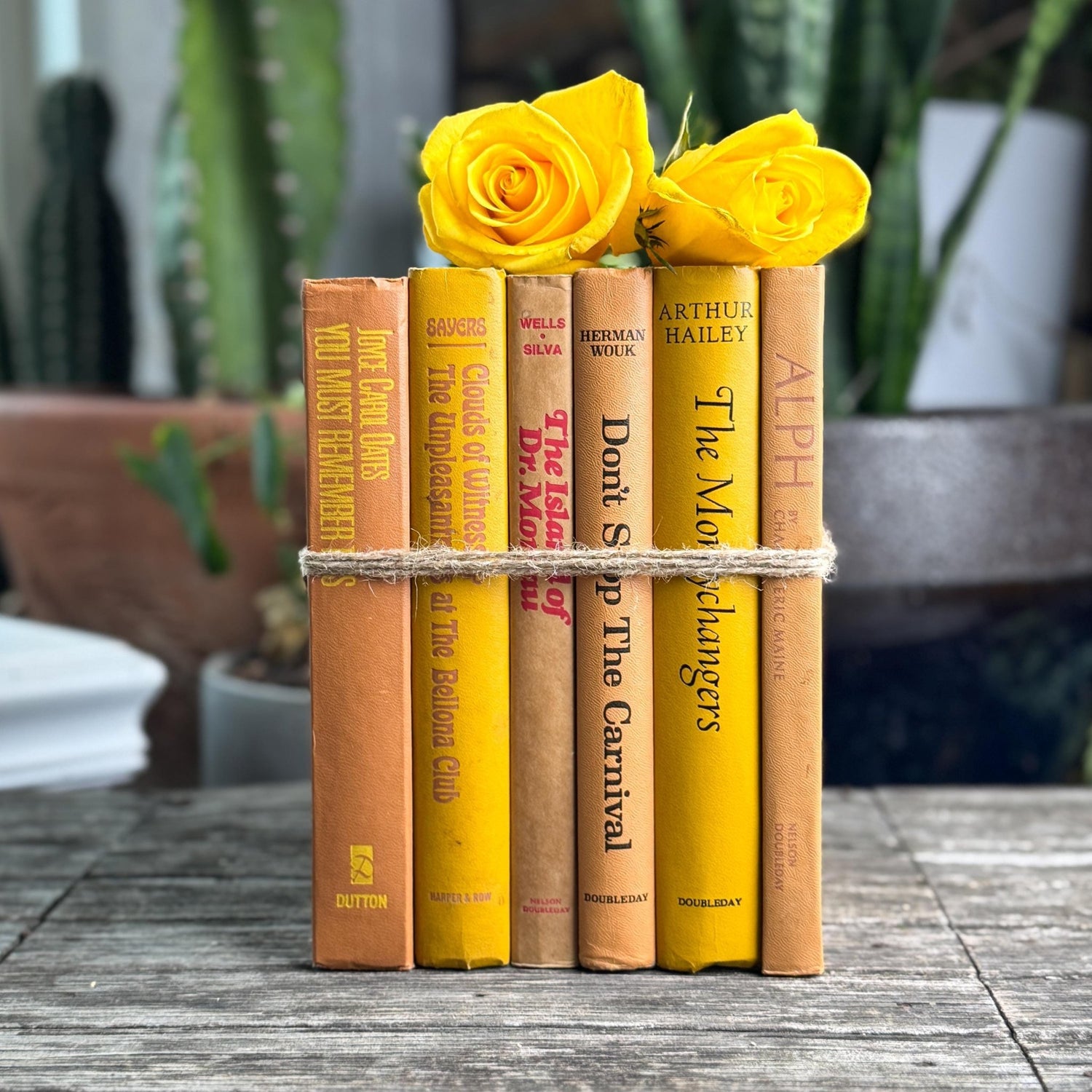 Vintage 1960s Mustard Yellow and Brown Books for Retro Shelf Styling - Pretty Old Books