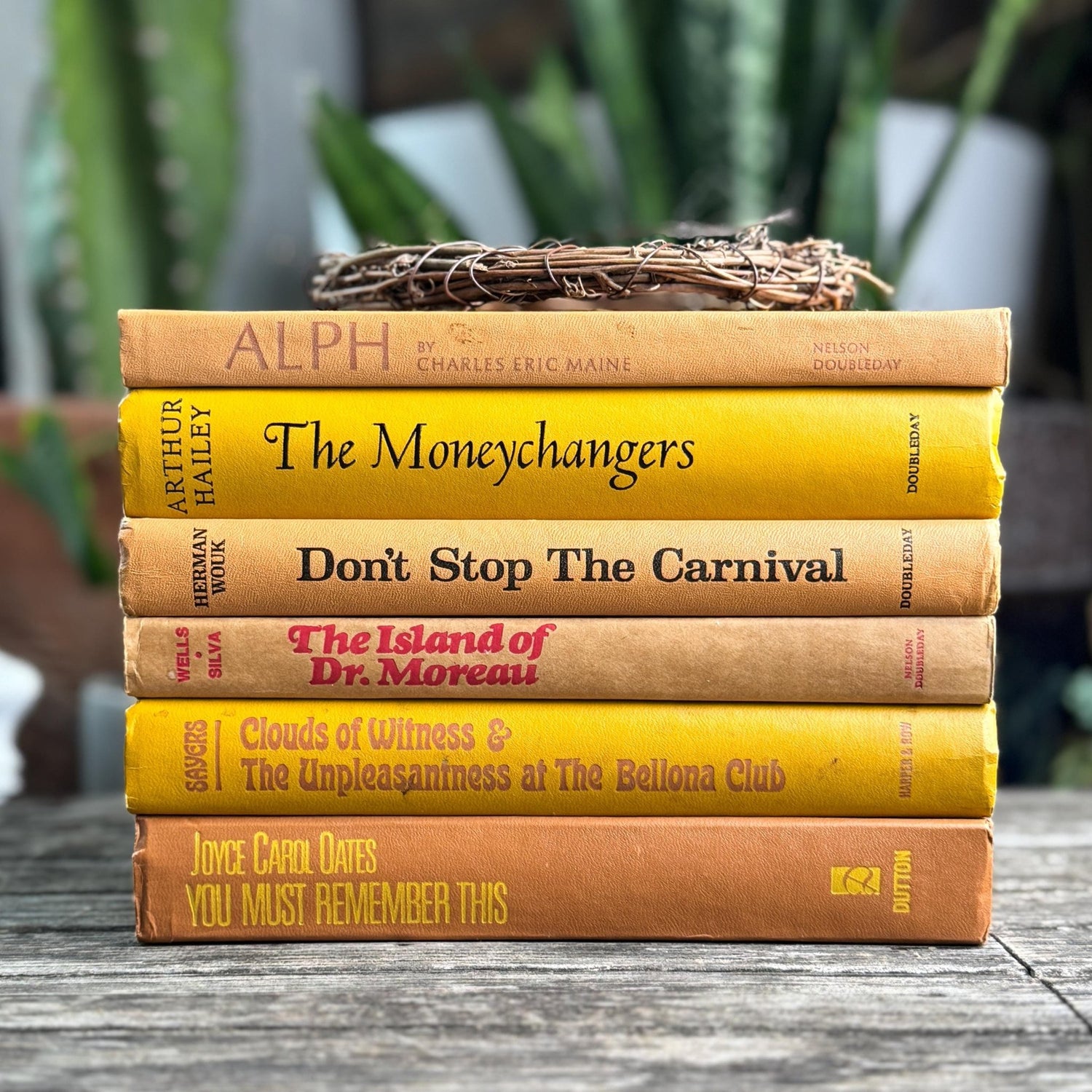 Vintage 1960s Mustard Yellow and Brown Books for Retro Shelf Styling - Pretty Old Books