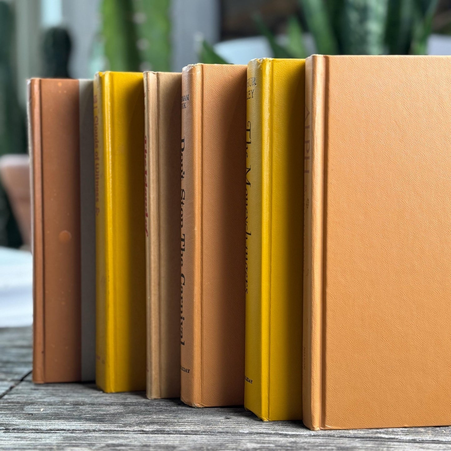 Vintage 1960s Mustard Yellow and Brown Books for Retro Shelf Styling - Pretty Old Books