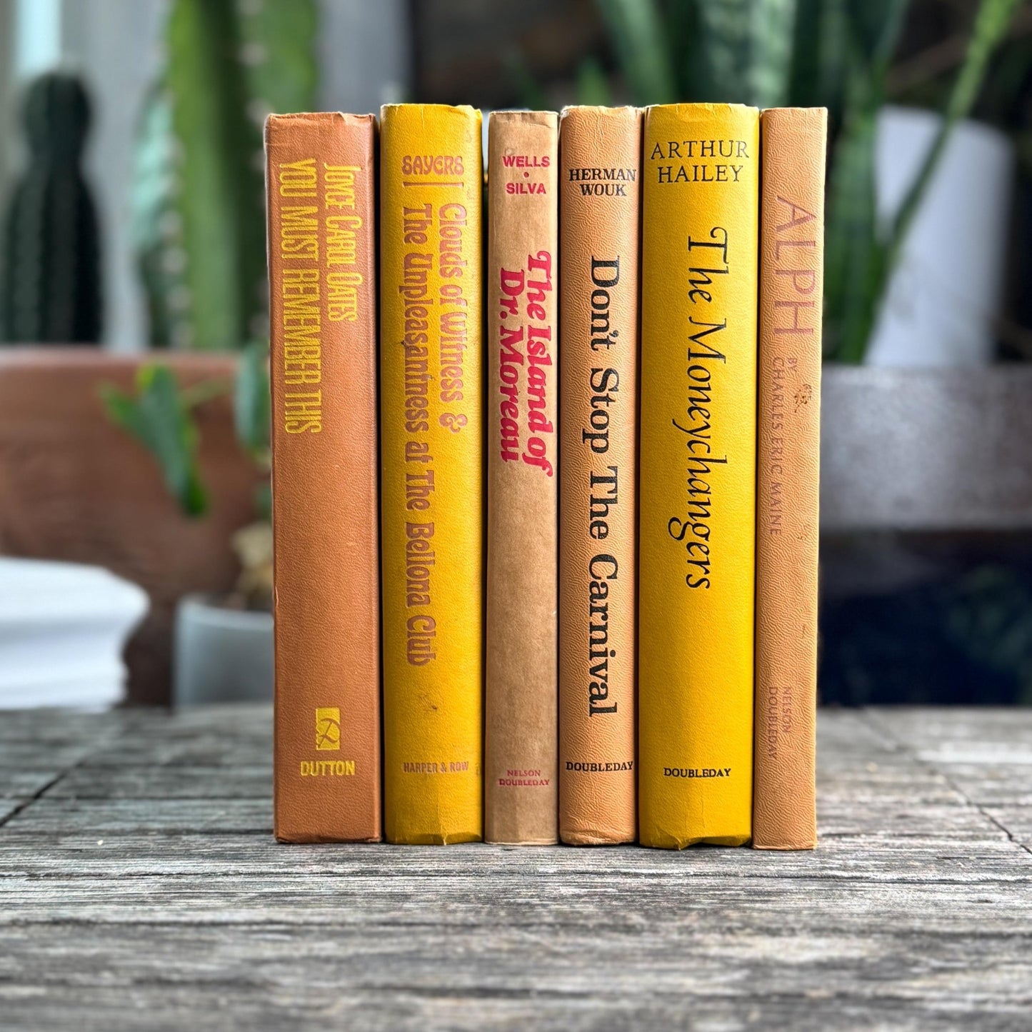 Vintage 1960s Mustard Yellow and Brown Books for Retro Shelf Styling - Pretty Old Books