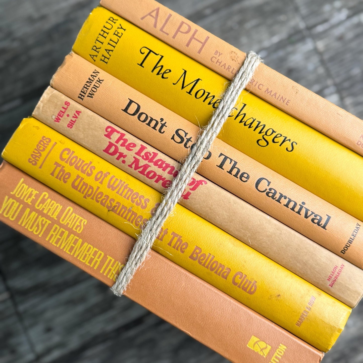 Vintage 1960s Mustard Yellow and Brown Books for Retro Shelf Styling - Pretty Old Books