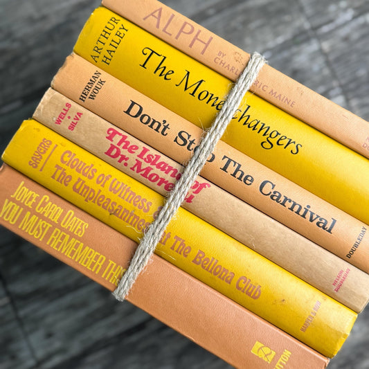 Vintage 1960s Mustard Yellow and Brown Books for Retro Shelf Styling - Pretty Old Books