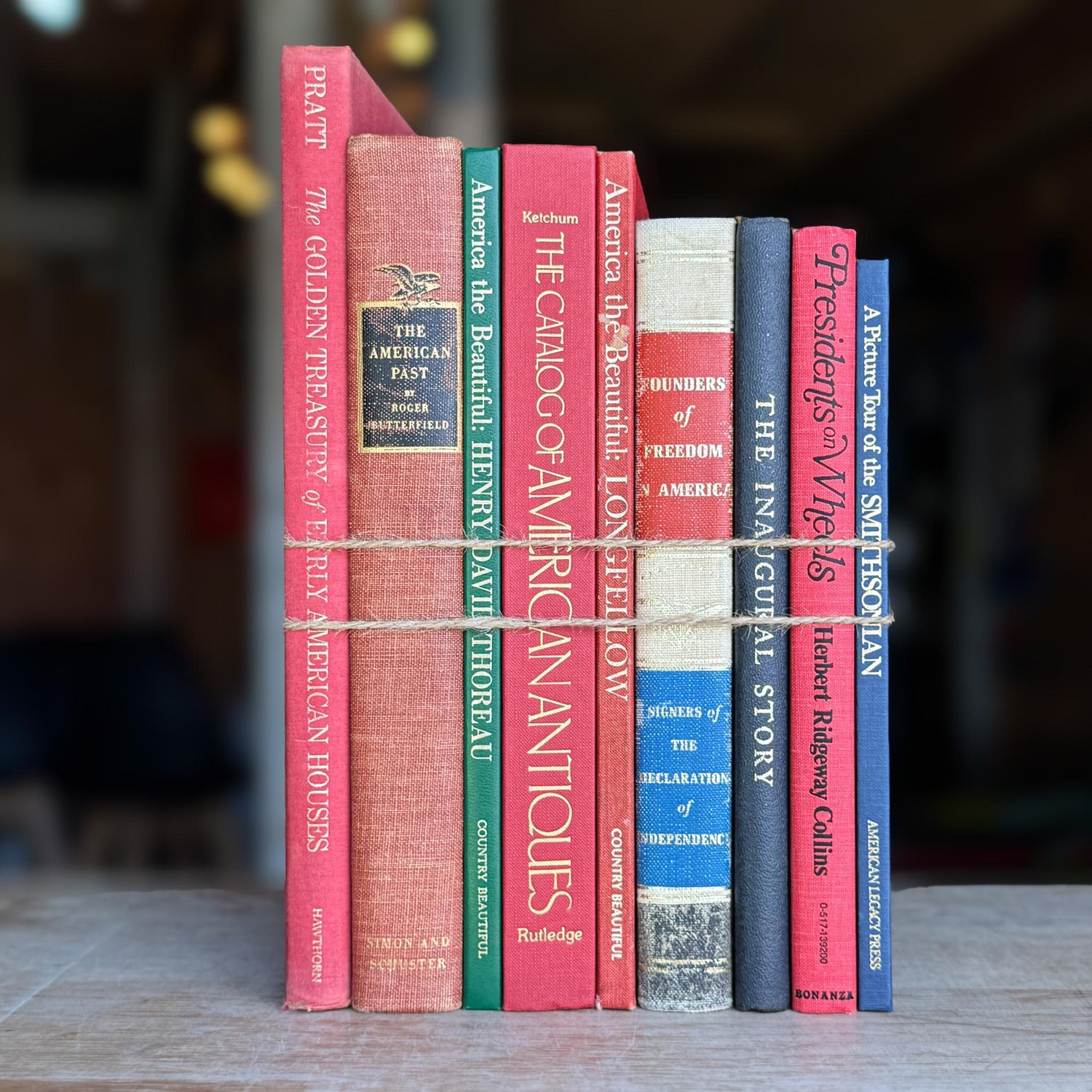 Vintage Red America Themed Coffee Table Books for Display, Books