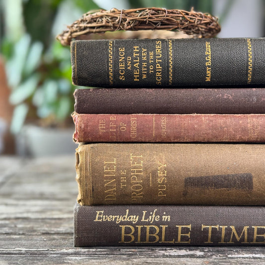 Vintage and Antique Christian Faith - Themed Book Bundle for Shelf Styling - Pretty Old Books