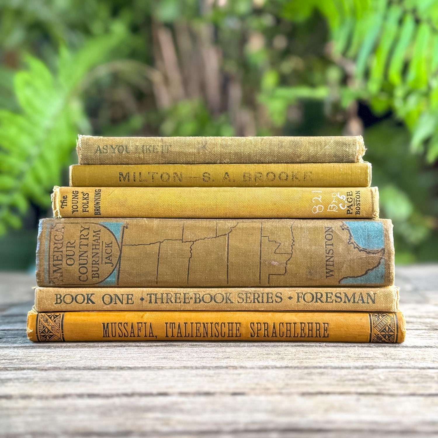 Vintage and Antique Mustard Yellow School Book Bundle - Pretty Old Books