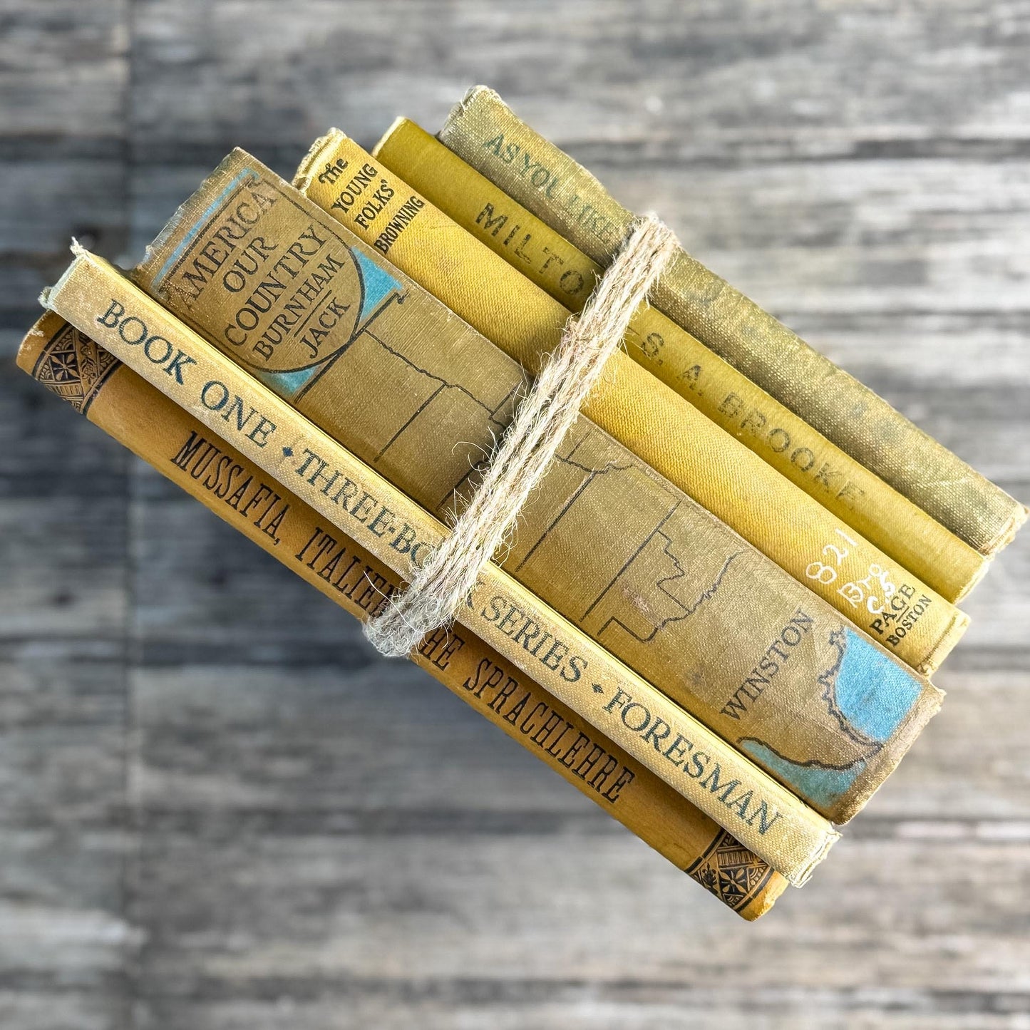 Vintage and Antique Mustard Yellow School Book Bundle - Pretty Old Books