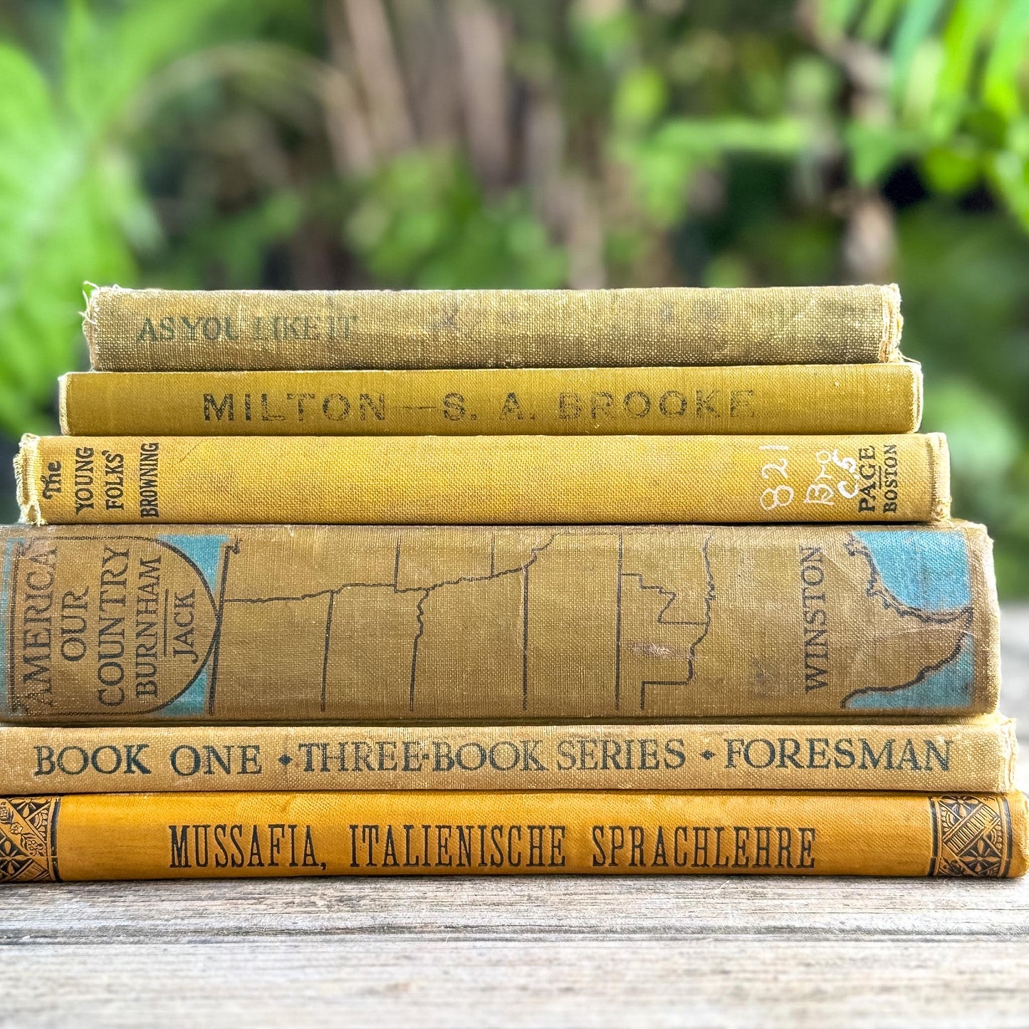 Vintage and Antique Mustard Yellow School Book Bundle - Pretty Old Books