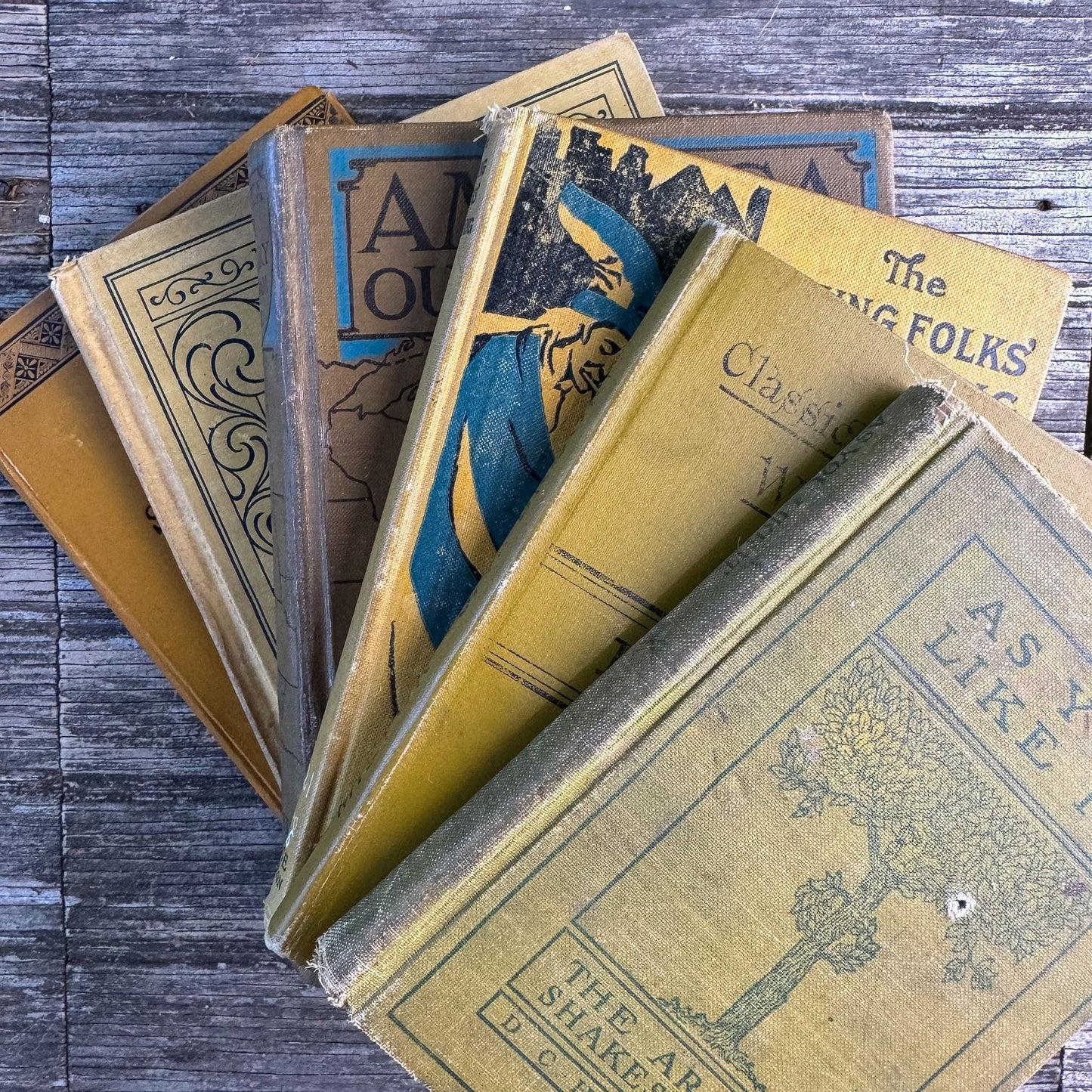 Vintage and Antique Mustard Yellow School Book Bundle - Pretty Old Books