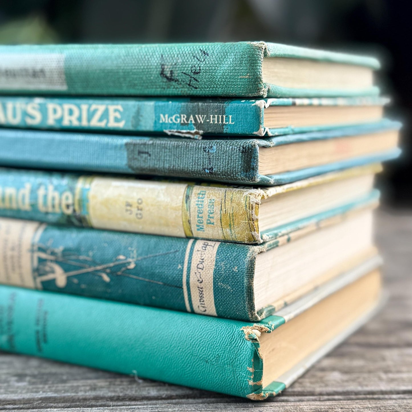 Vintage Aqua Blue and Teal Green Children's Books for Bookshelf Decor - Pretty Old Books