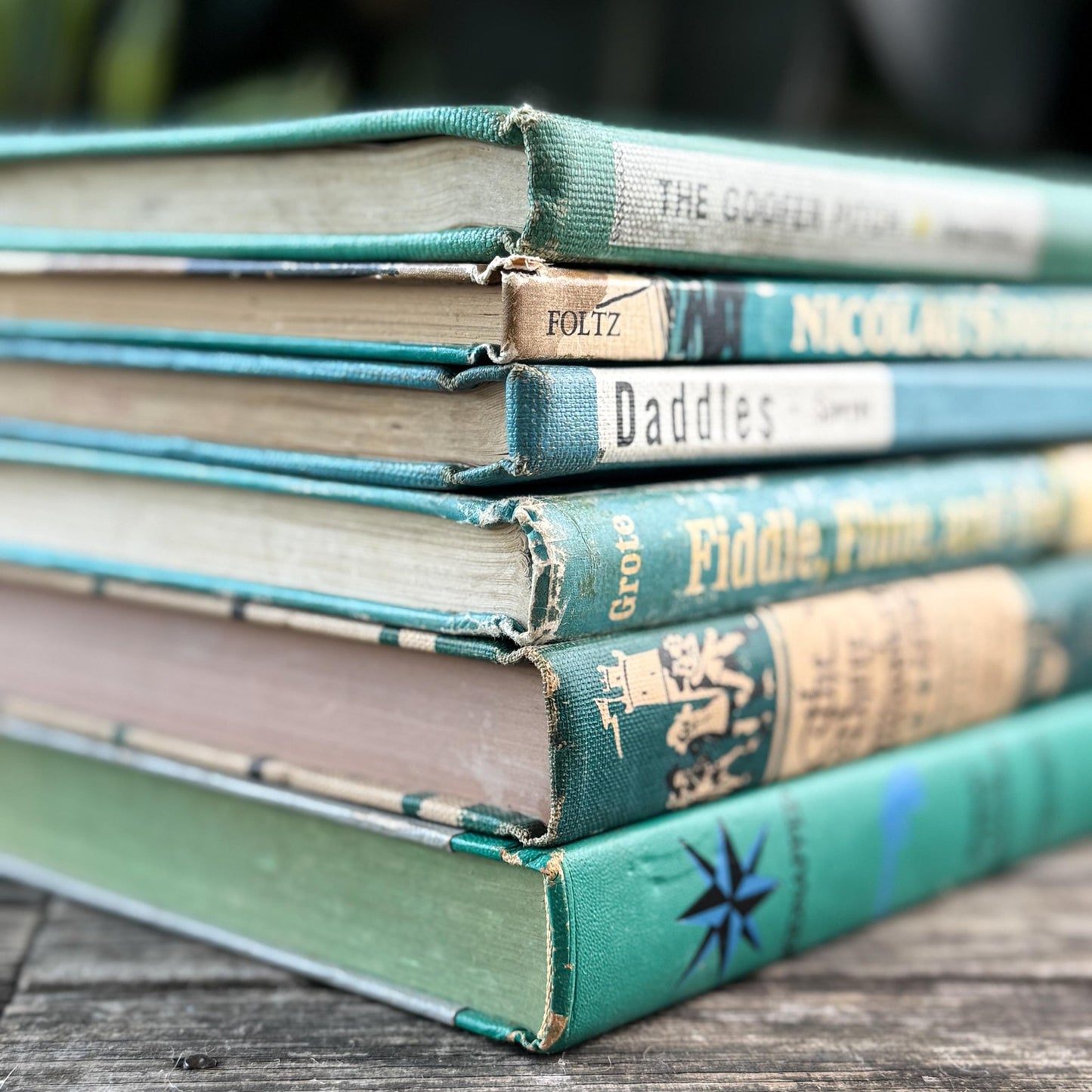 Vintage Aqua Blue and Teal Green Children's Books for Bookshelf Decor - Pretty Old Books