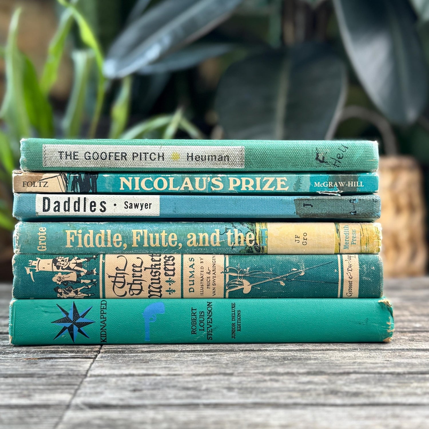 Vintage Aqua Blue and Teal Green Children's Books for Bookshelf Decor - Pretty Old Books