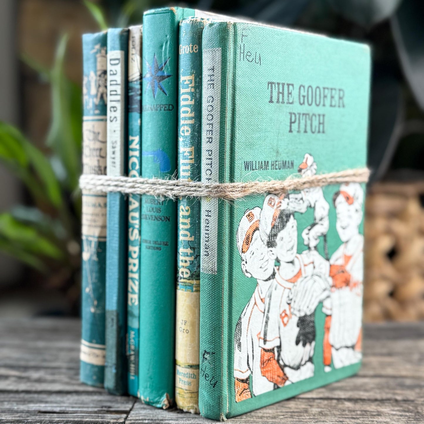 Vintage Aqua Blue and Teal Green Children's Books for Bookshelf Decor - Pretty Old Books